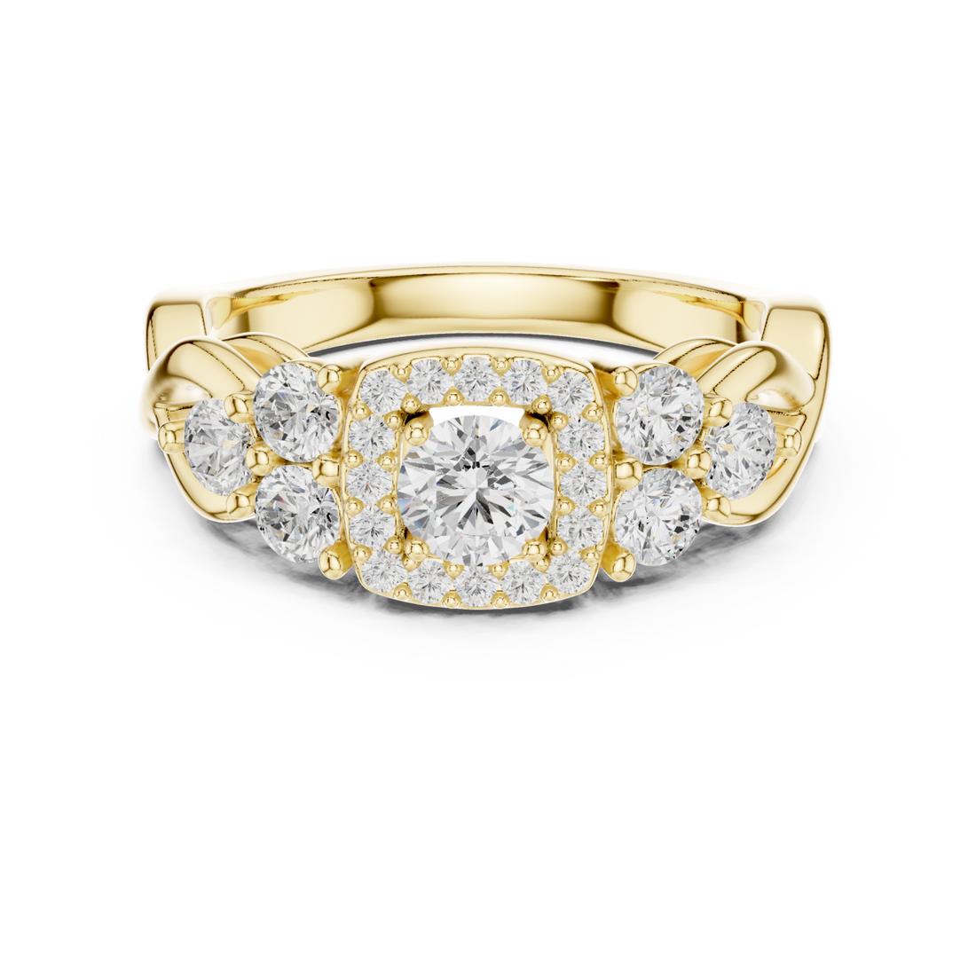 Gold Lustrous Crown Halo Ring Right View