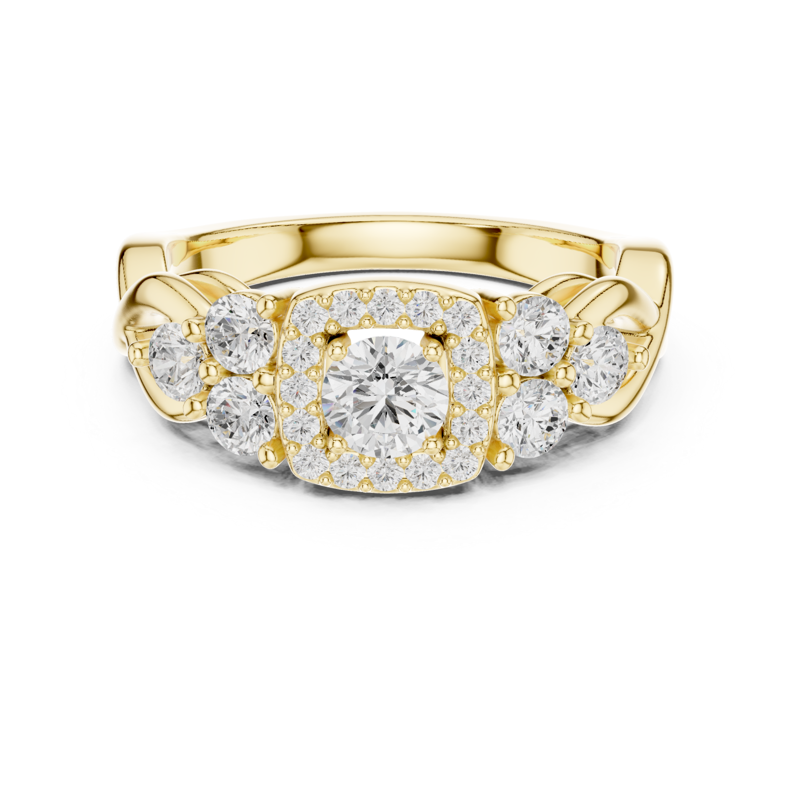  Gold Lustrous Crown Halo Ring Front View