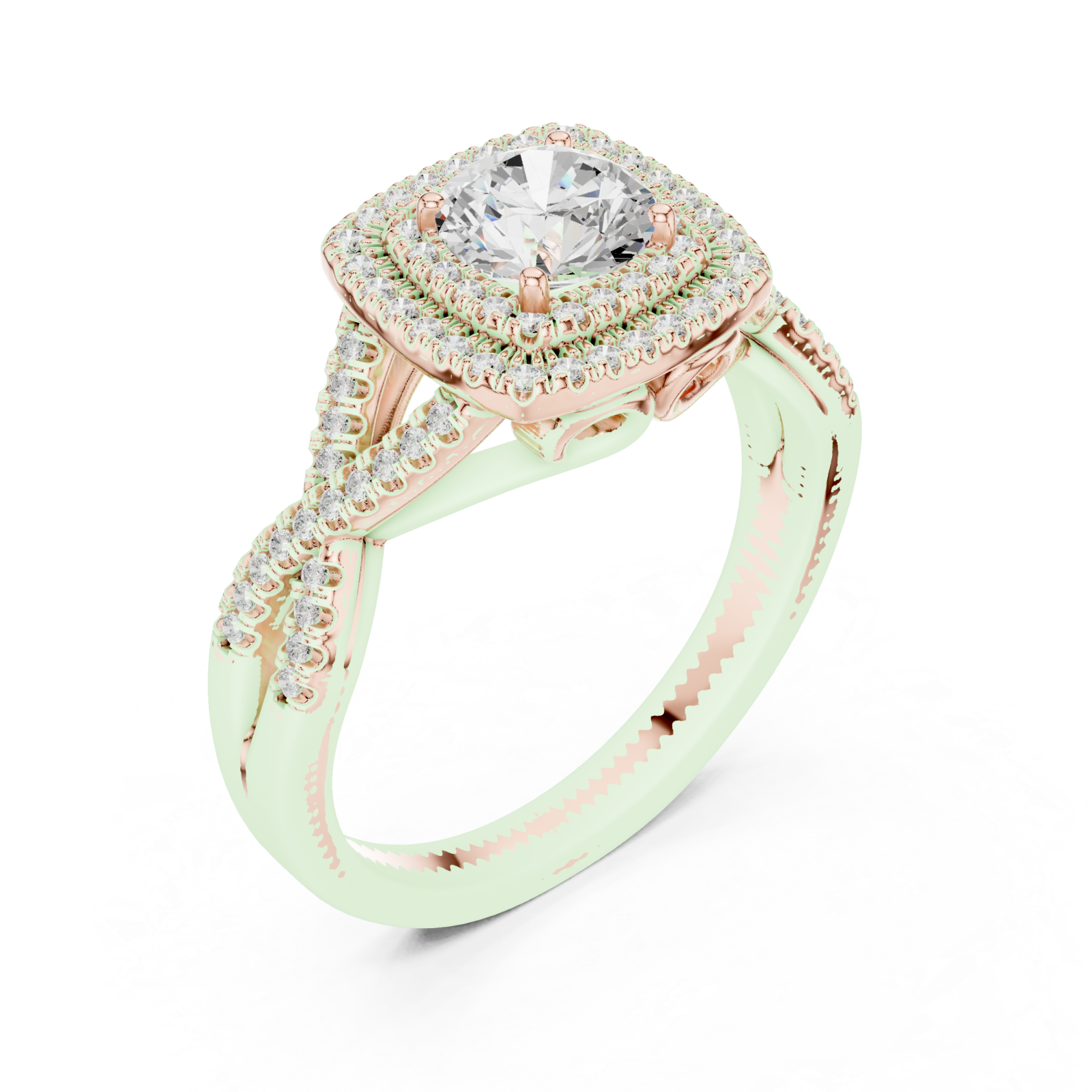  Rose Gold Serene Aura Cushion Setting Engagement Ring Right View