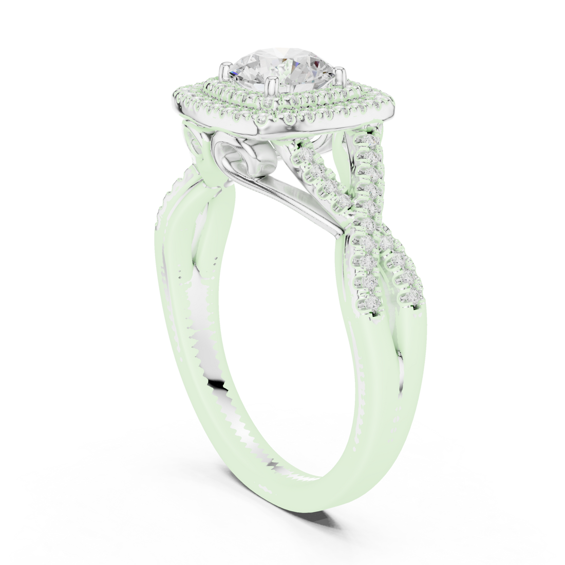  White Gold Serene Aura Cushion Setting Engagement Ring Right View