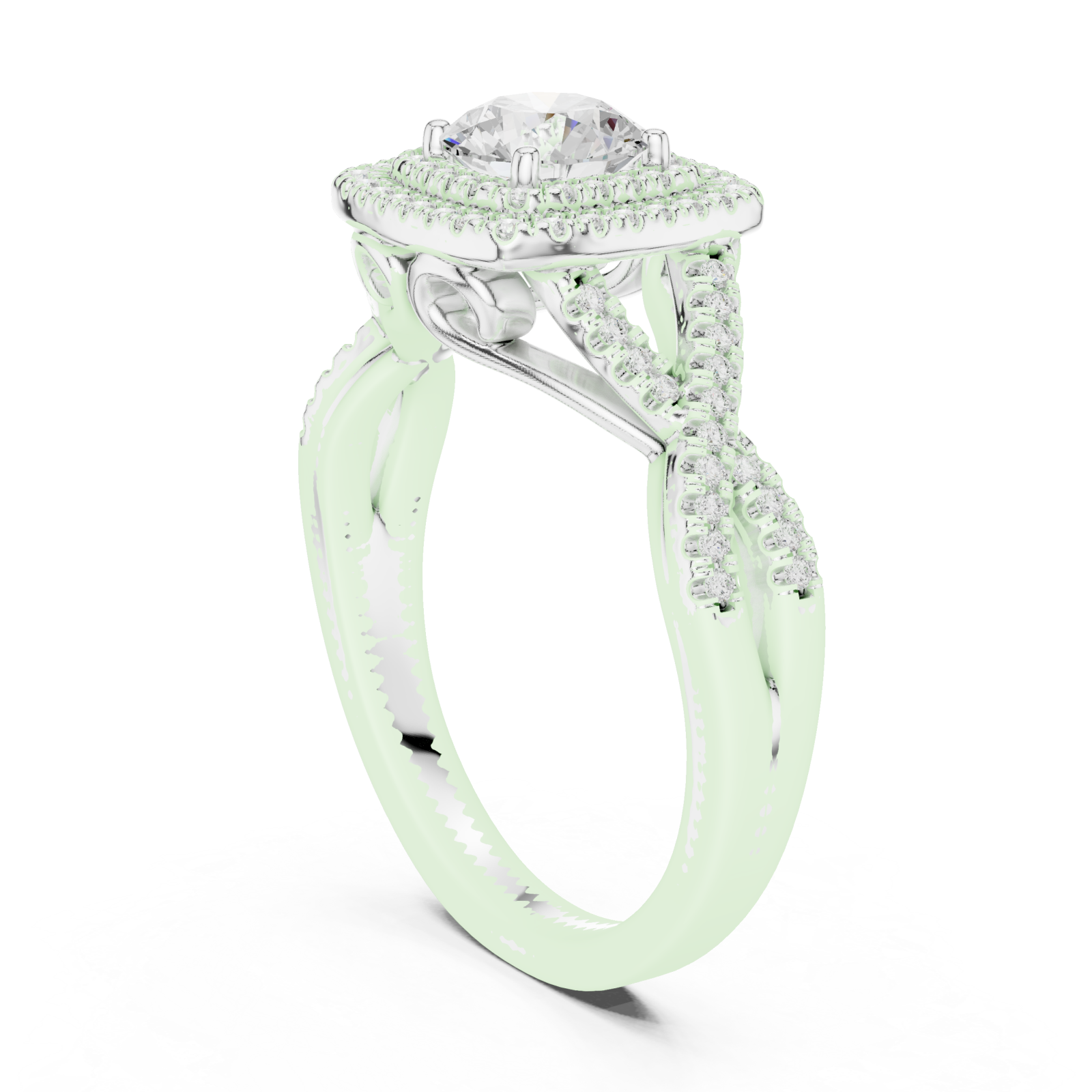  White Gold Serene Aura Cushion Setting Engagement Ring Left View