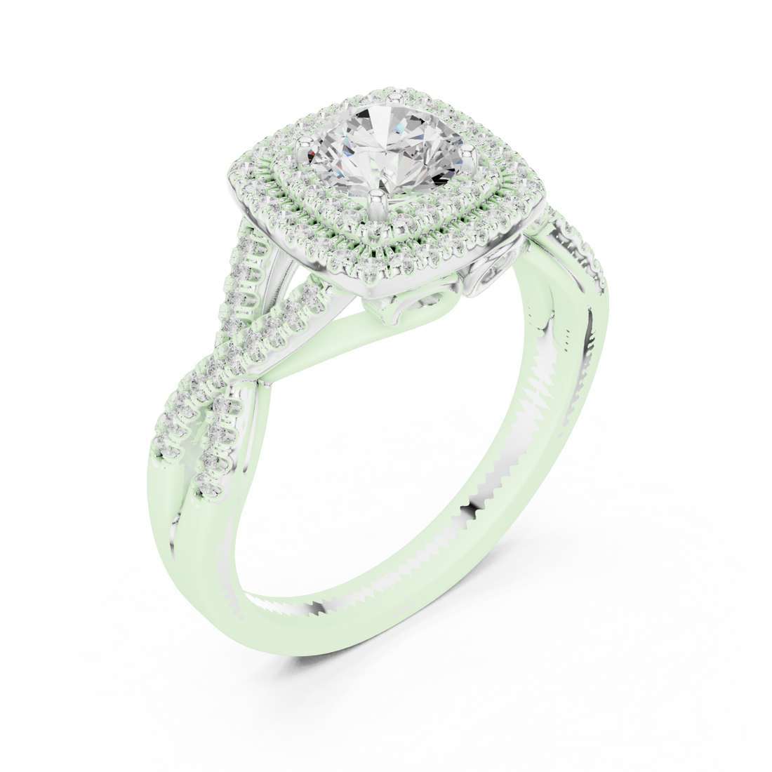 White Gold Serene Aura Cushion Setting Engagement Ring Right View