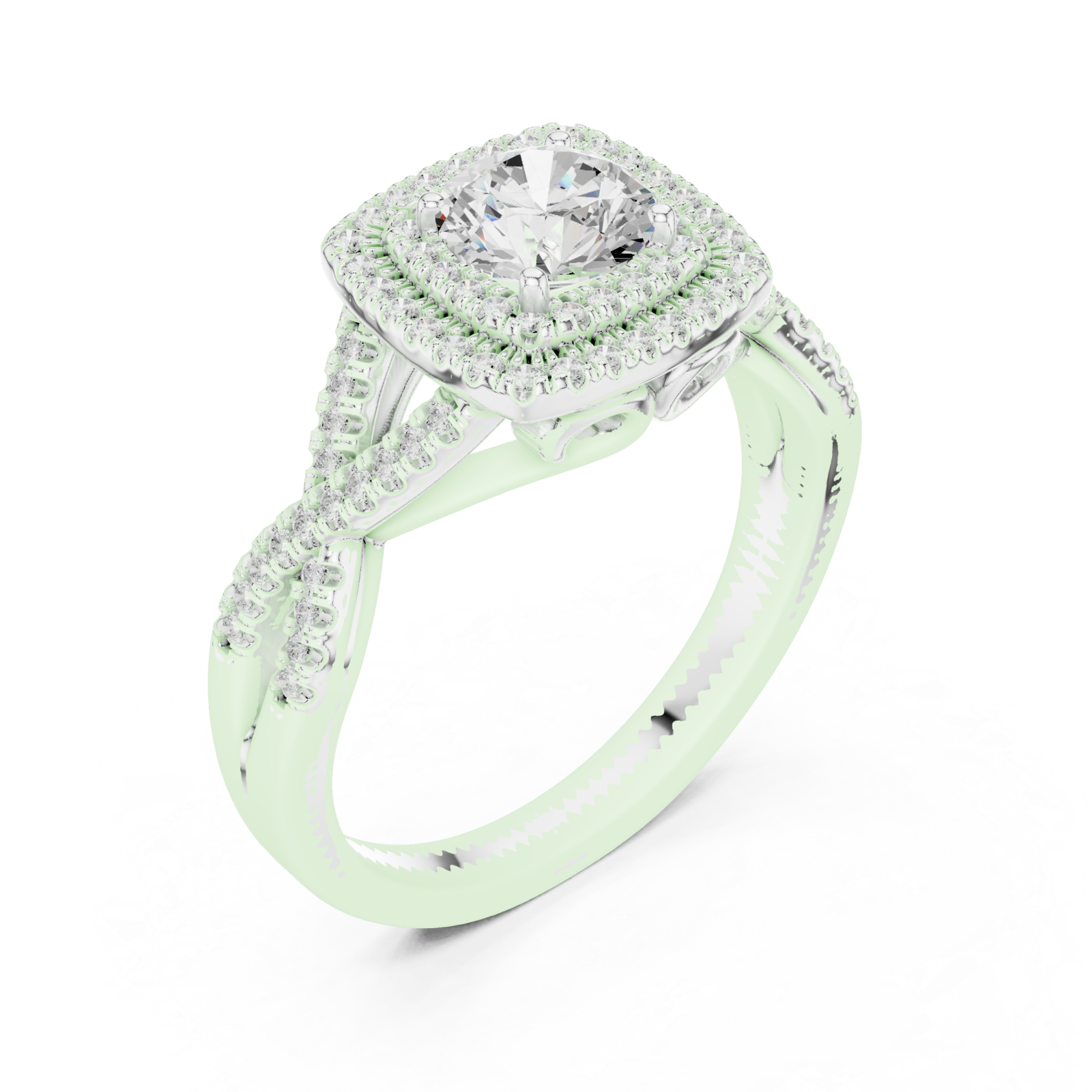  White Gold Serene Aura Cushion Setting Engagement Ring Right View