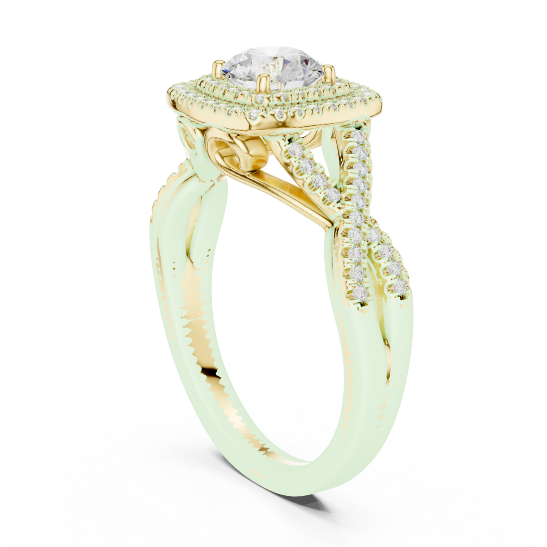 Gold Serene Aura Cushion Setting Engagement Ring Right View