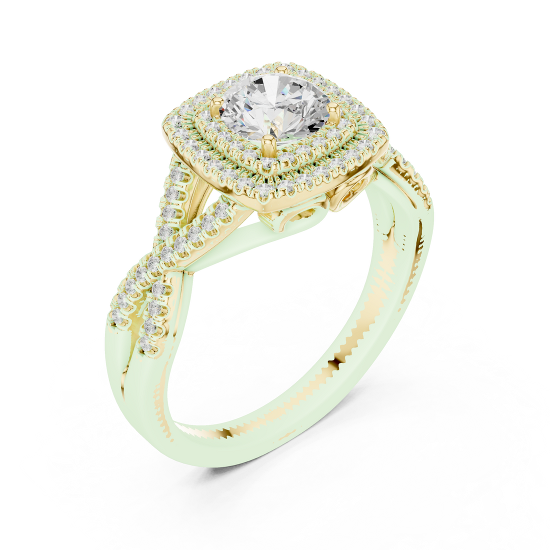 Gold Serene Aura Cushion Setting Engagement Ring Right View
