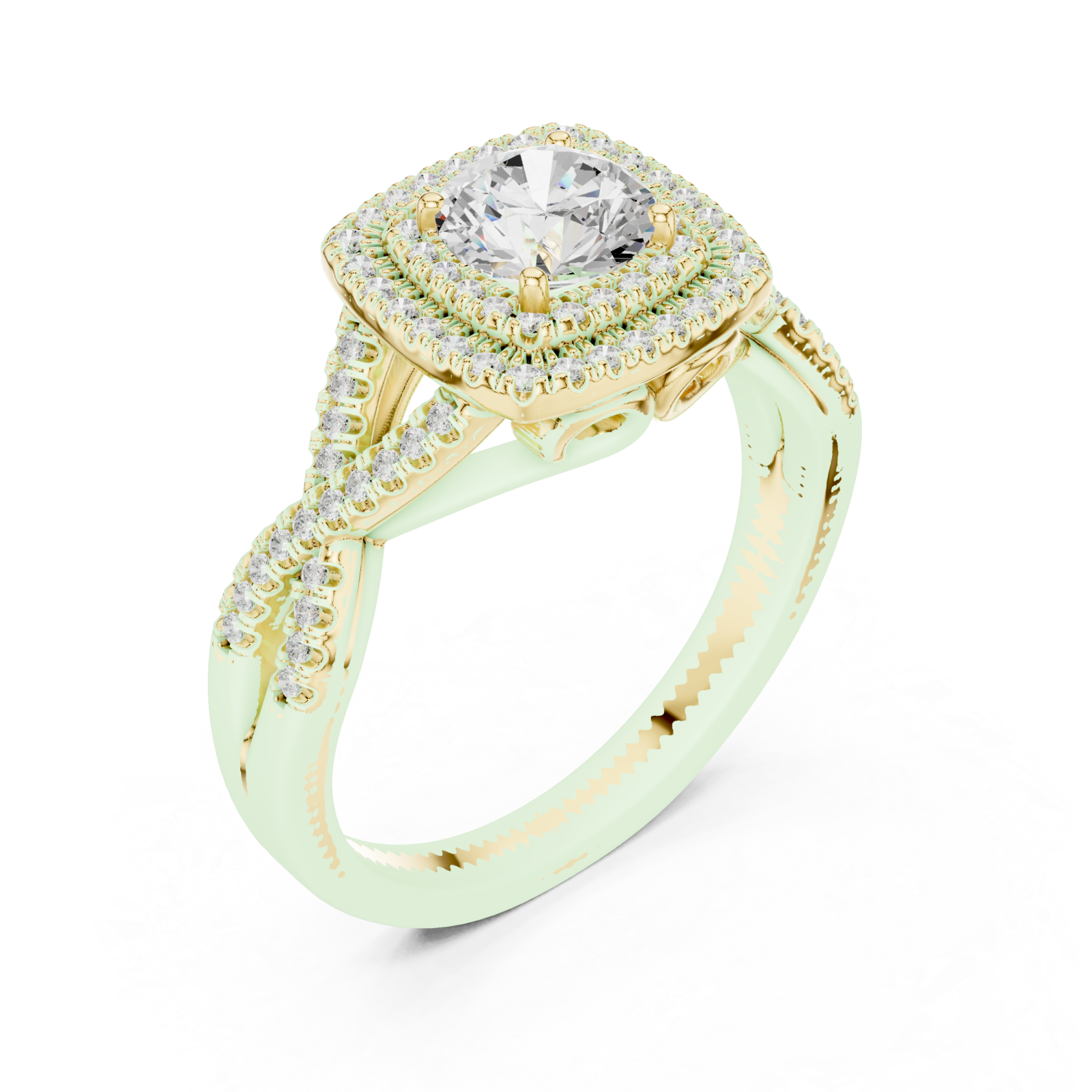 Gold Serene Aura Cushion Setting Engagement Ring Right View