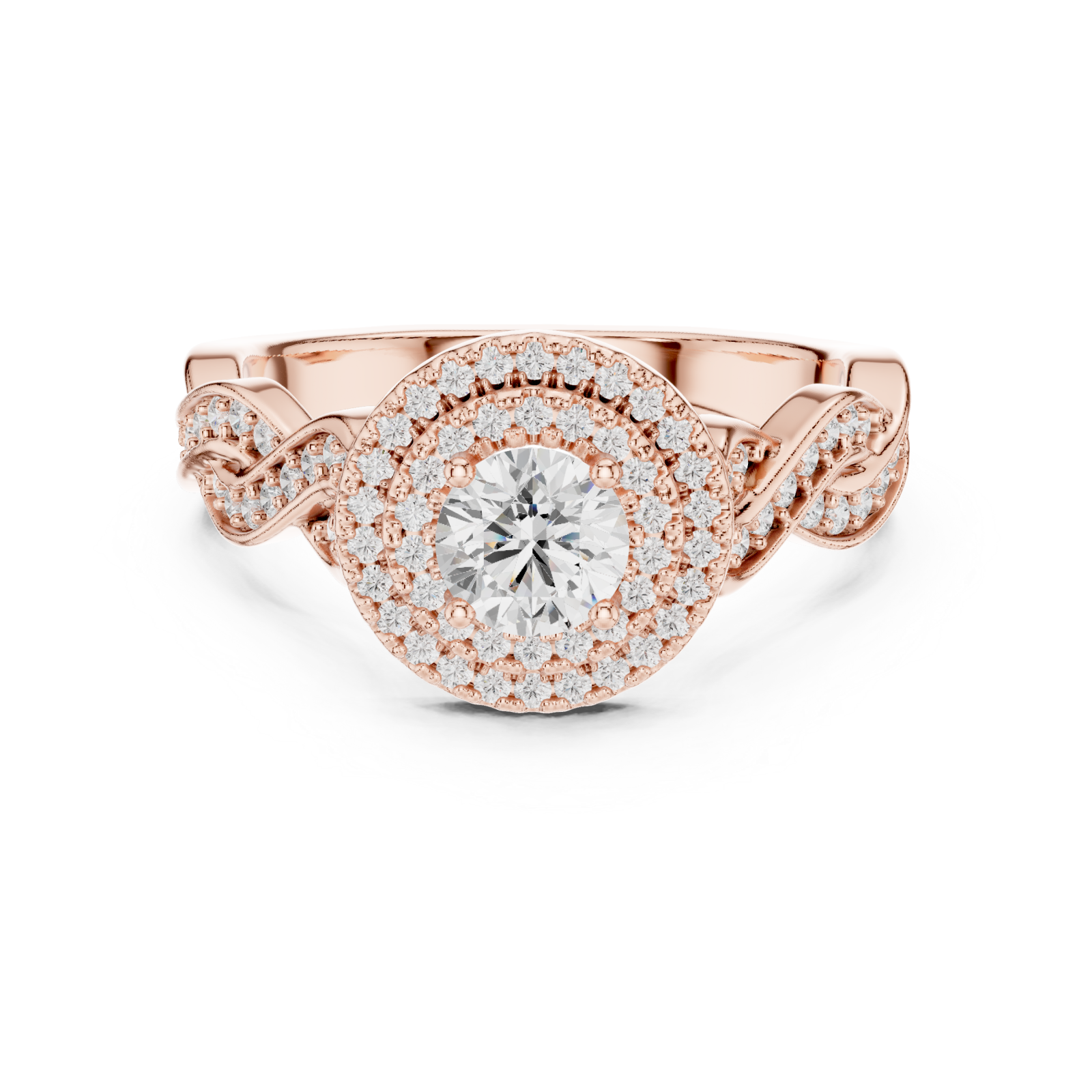  Rose Gold Twilight Embrace Halo Ring Front View