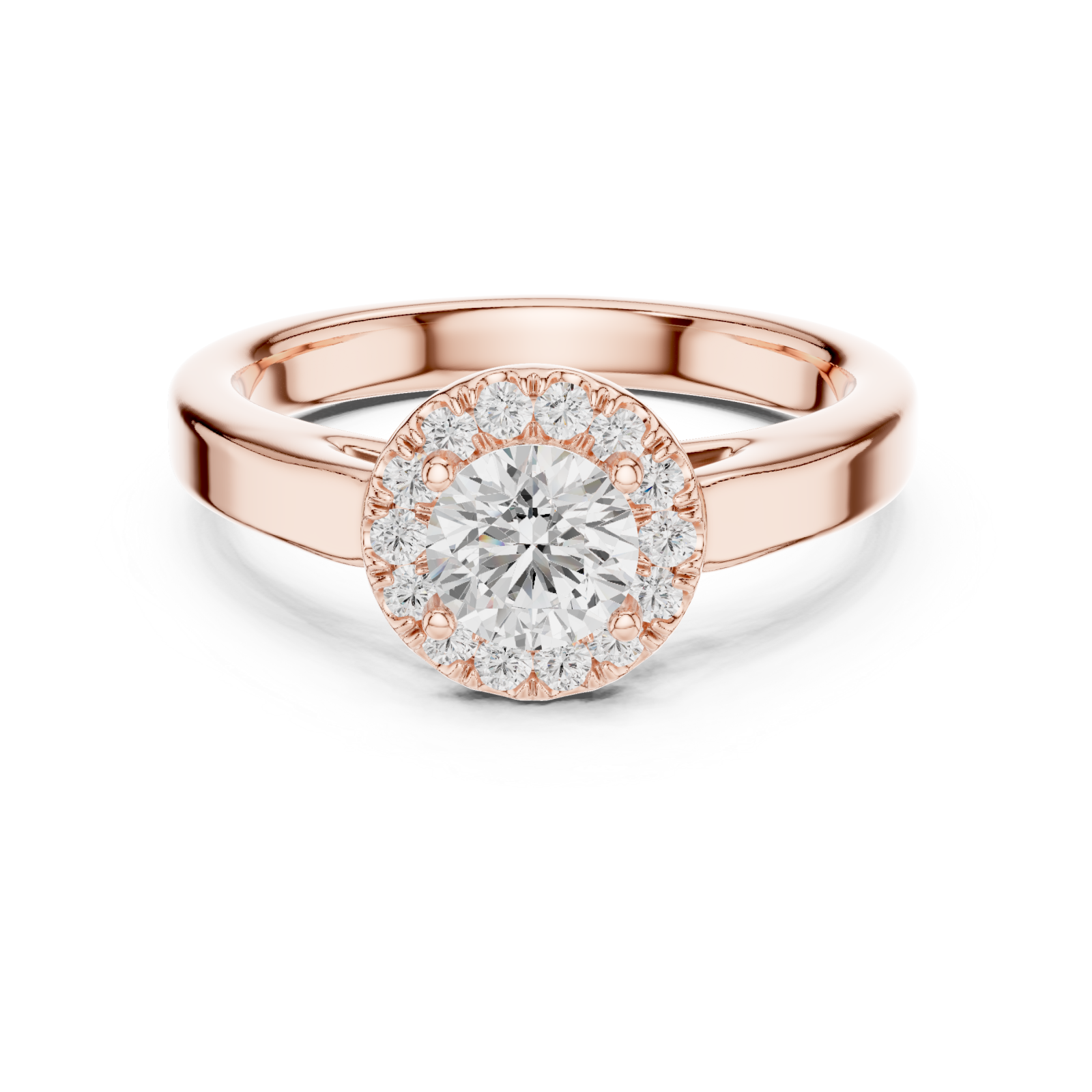  Rose Gold Celestial Radiance Halo Ring Front View