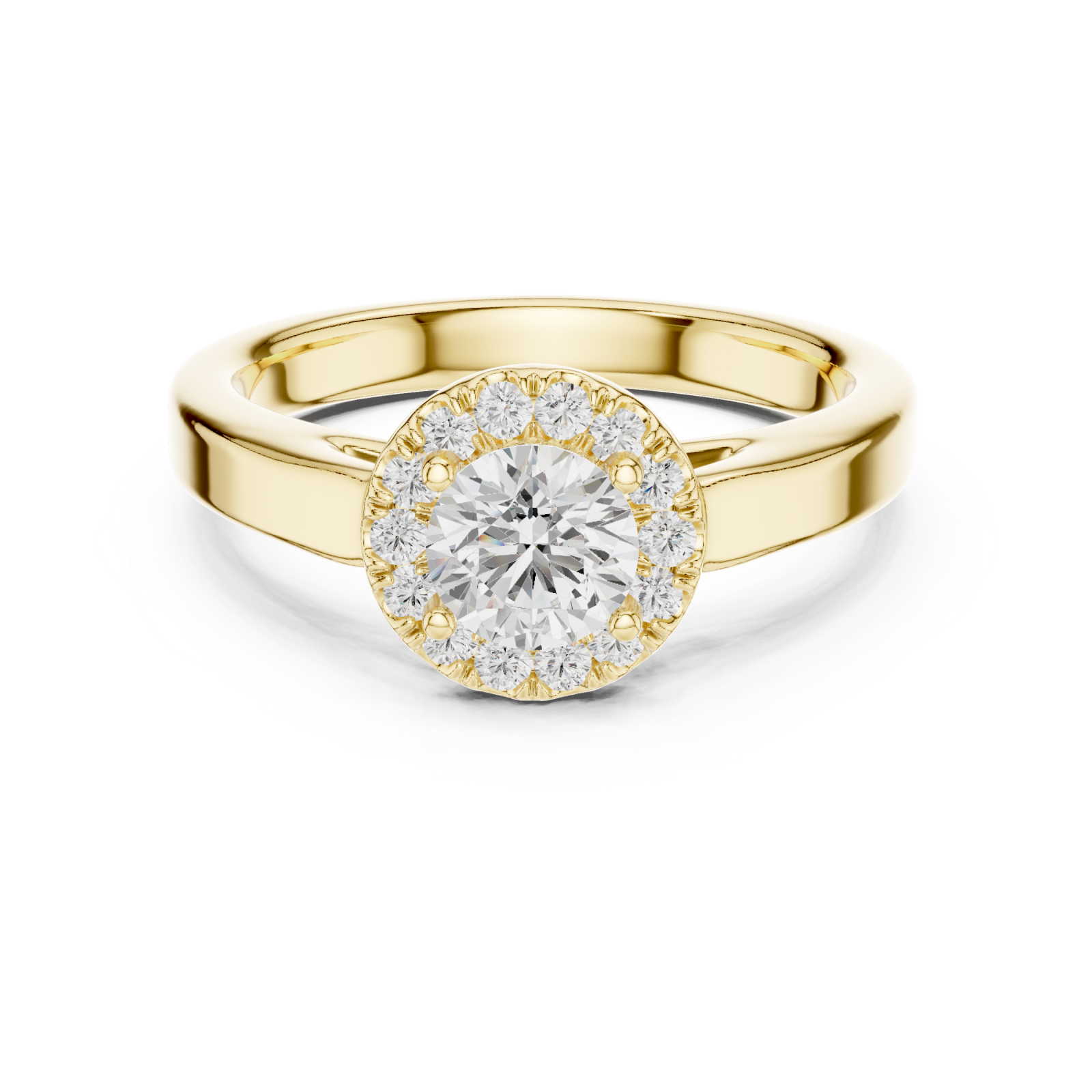  Gold Celestial Radiance Halo Ring Front View