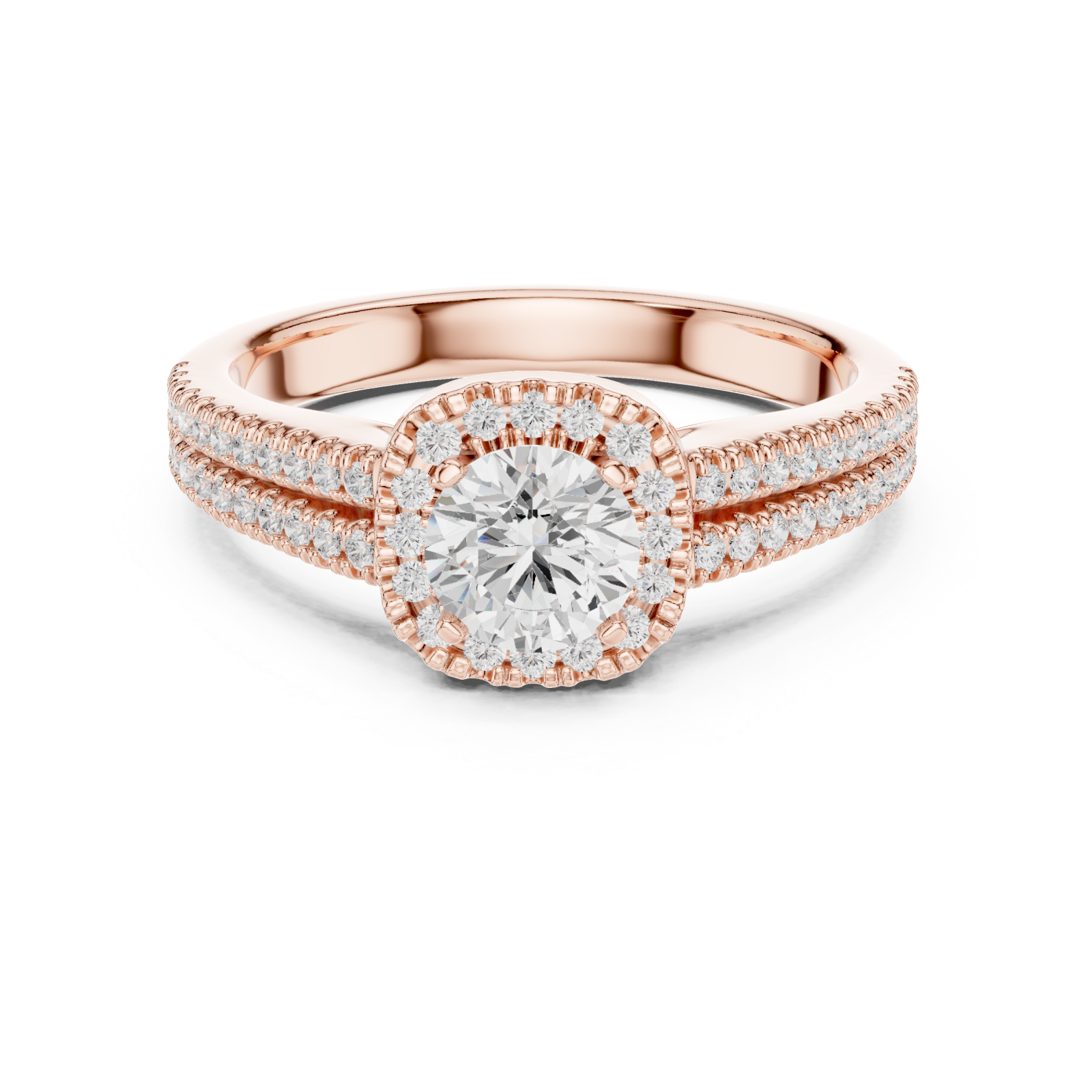  Rose Gold Celestial Radiance Halo Band Ring Front View