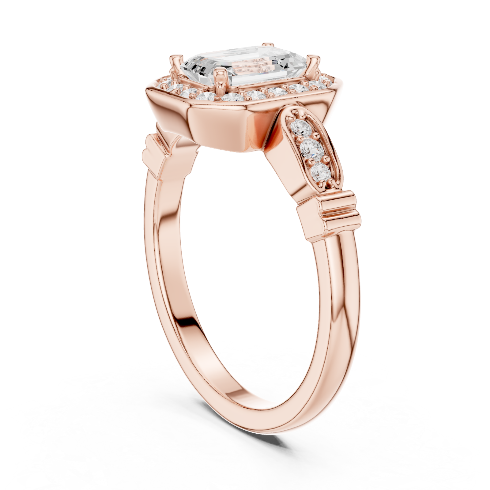  Rose Gold Imperial Embrace Halo Ring Left View