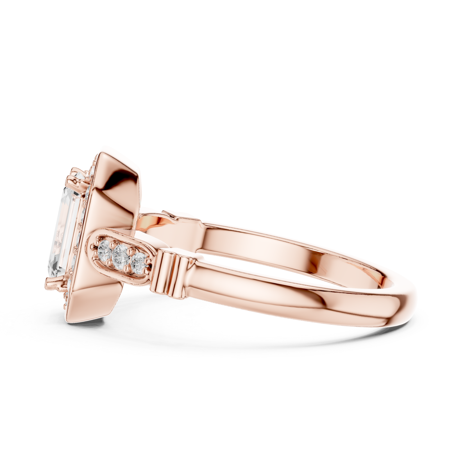  Rose Gold Imperial Embrace Halo Ring Side View