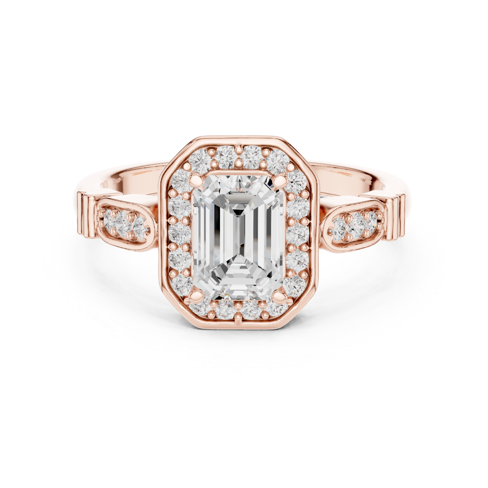  Rose Gold Imperial Embrace Halo Ring Front View