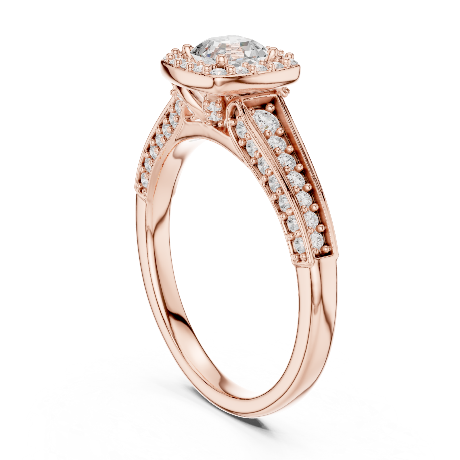  Rose Gold Radiant Elegance Pavé Halo Band Ring Left View