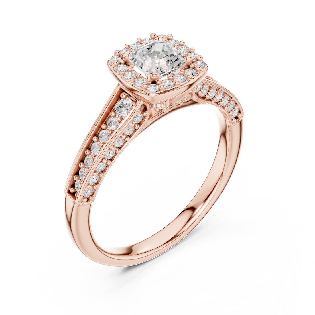  Rose Gold Radiant Elegance Pavé Halo Band Ring Right View