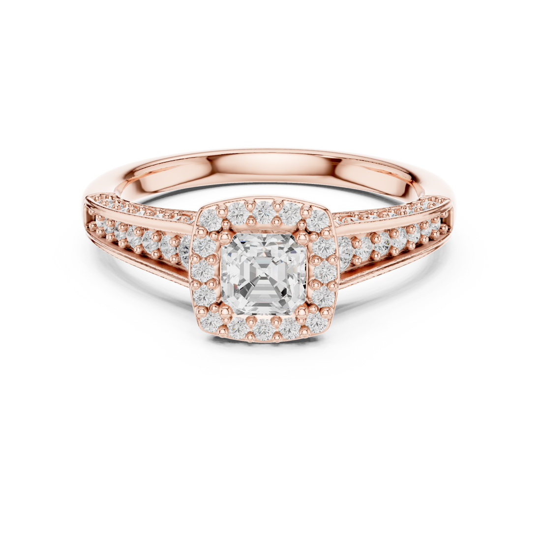  Rose Gold Radiant Elegance Pavé Halo Band Ring Right View