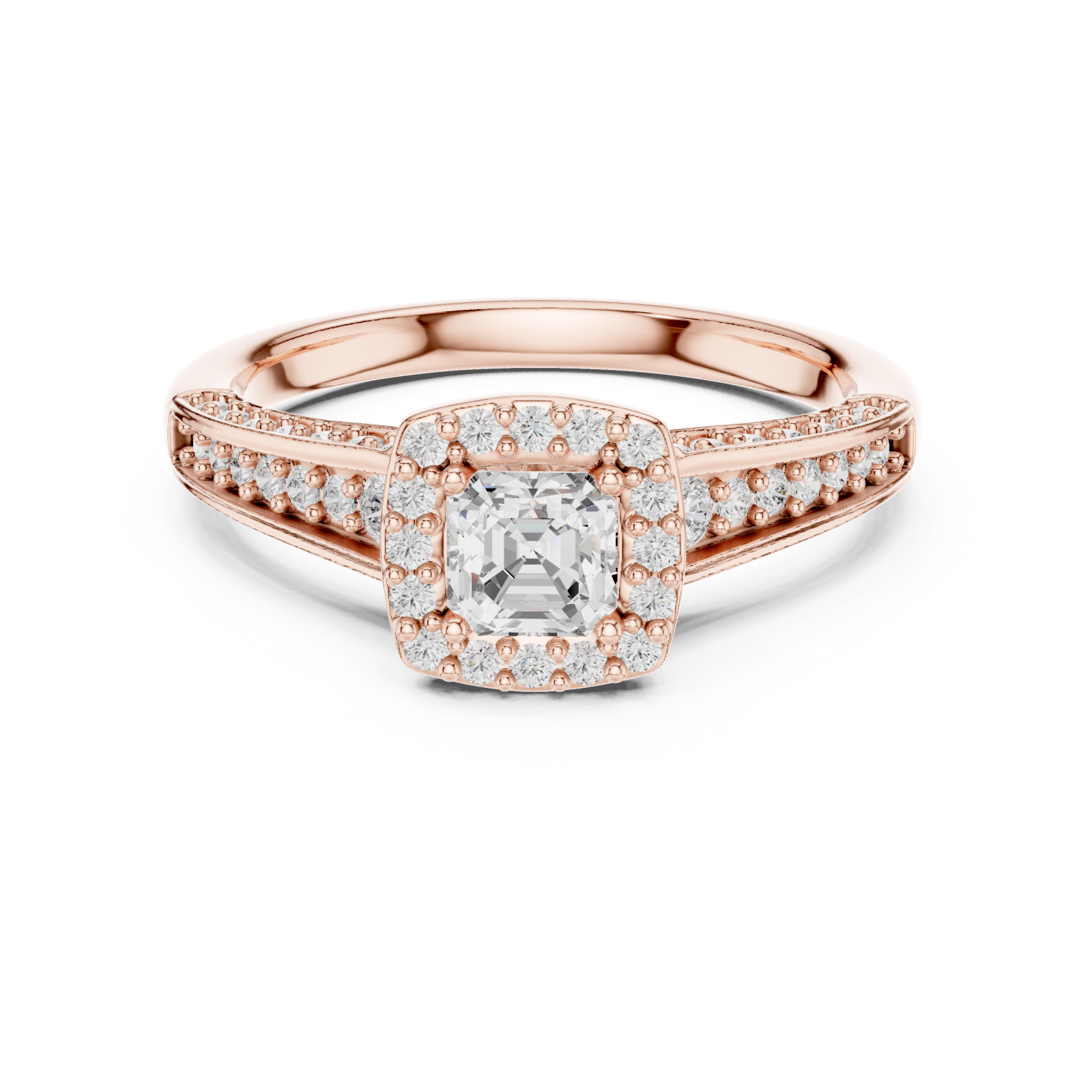  Rose Gold Radiant Elegance Pavé Halo Band Ring Front View