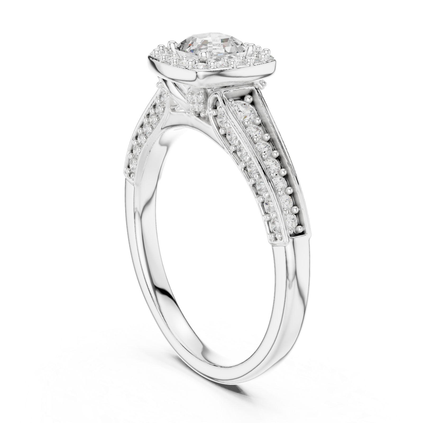  White Gold Radiant Elegance Pavé Halo Band Ring Left View