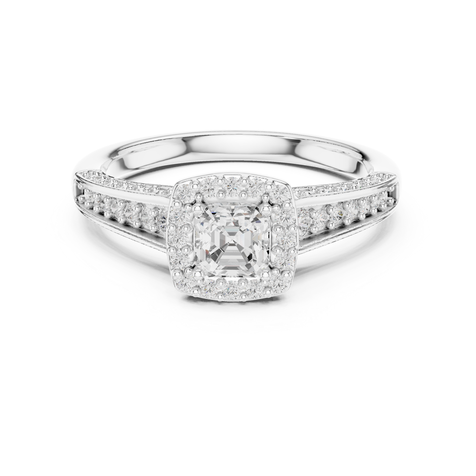  White Gold Radiant Elegance Pavé Halo Band Ring Front View