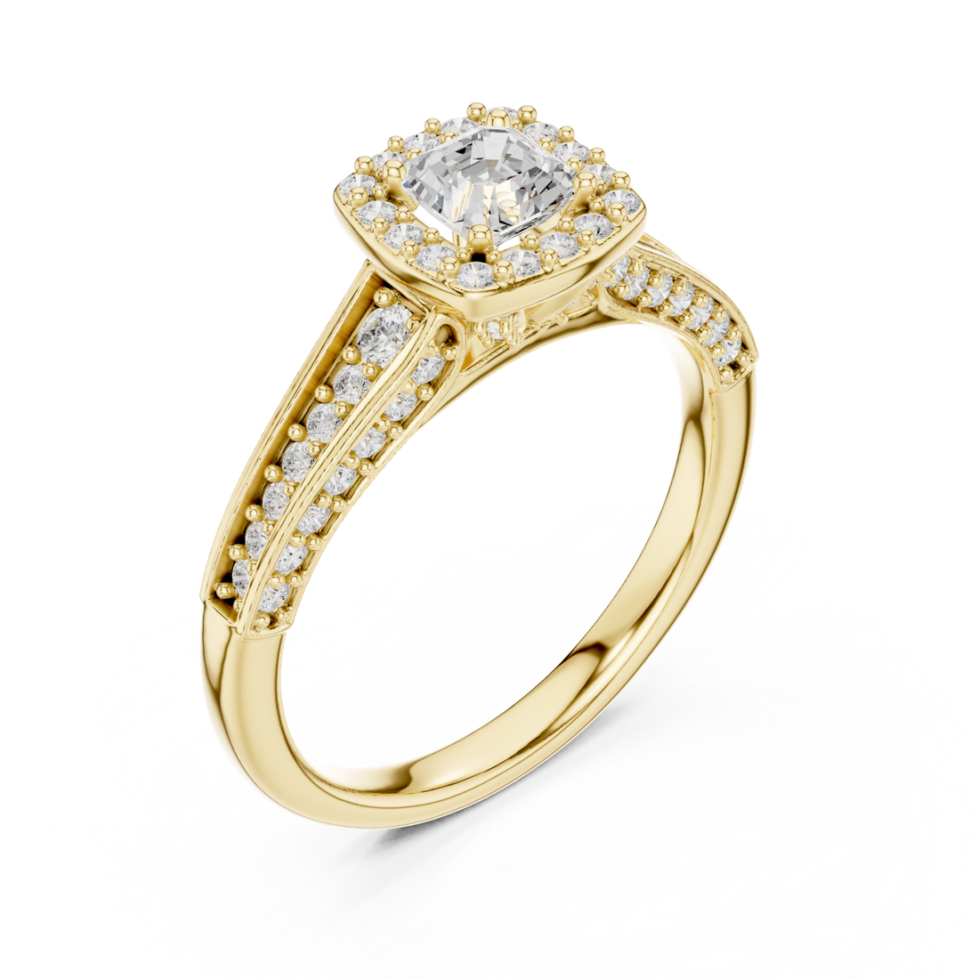 Gold Radiant Elegance Pavé Halo Band Ring Right View
