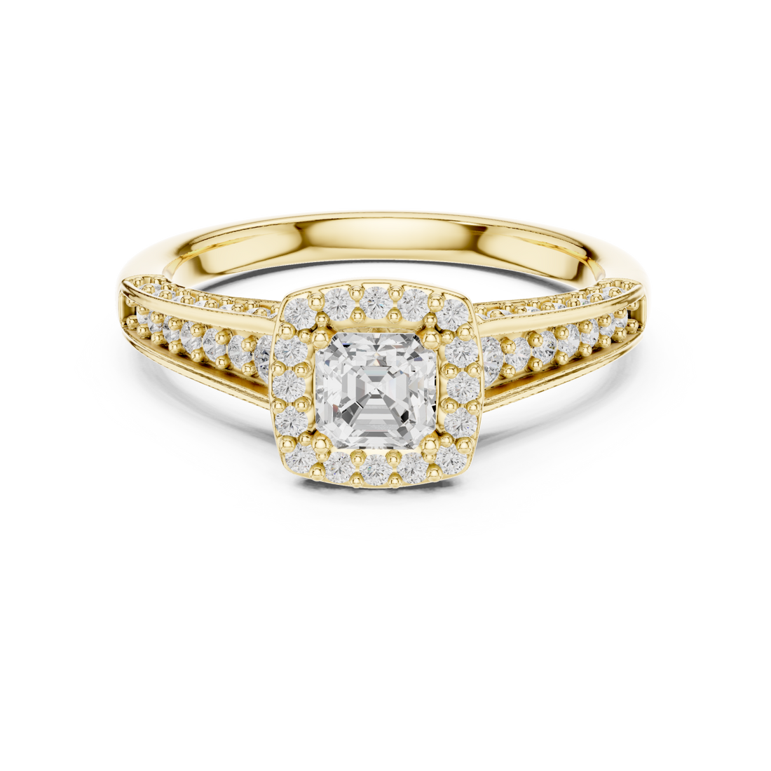 Gold Radiant Elegance Pavé Halo Band Ring Right View