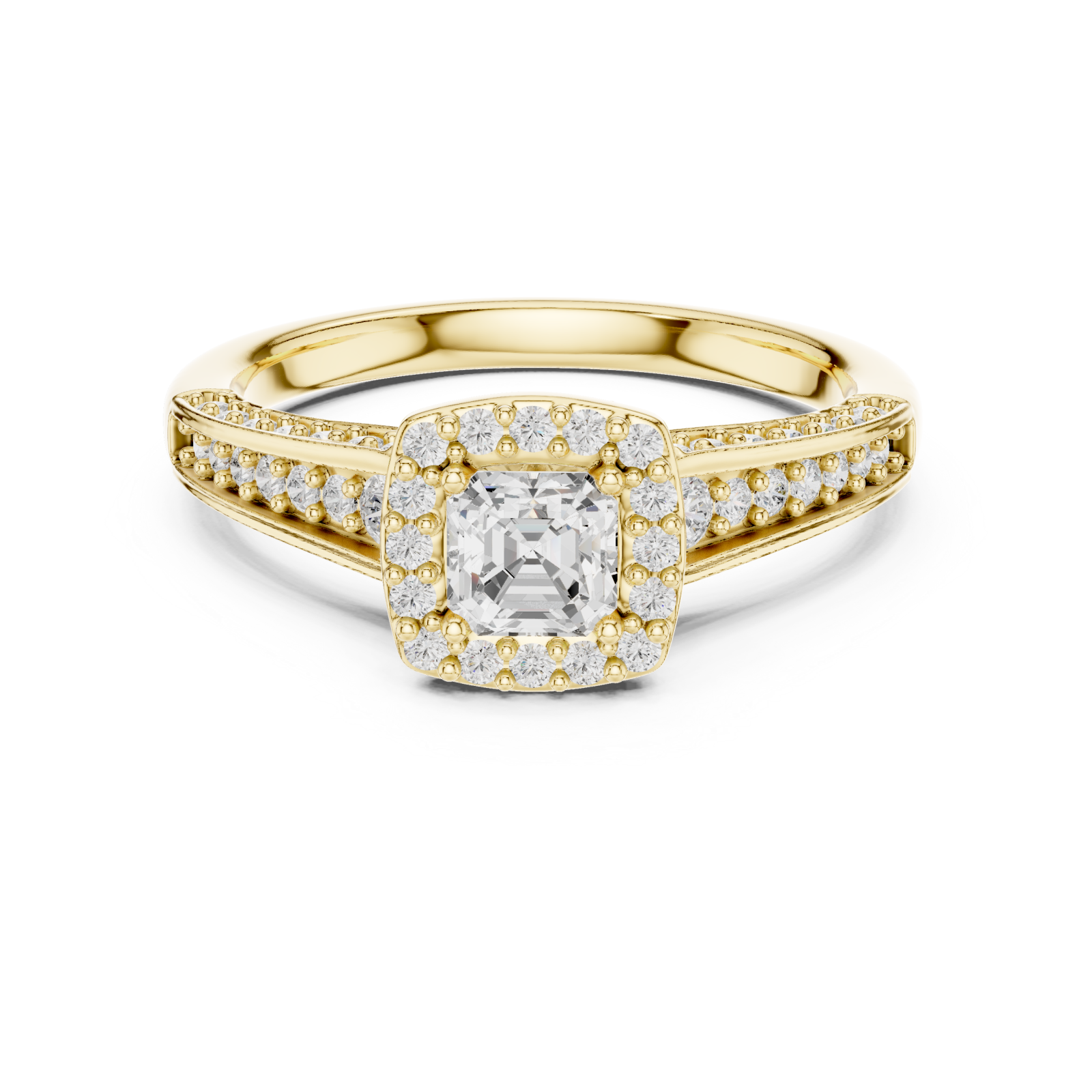  Gold Radiant Elegance Pavé Halo Band Ring Front View