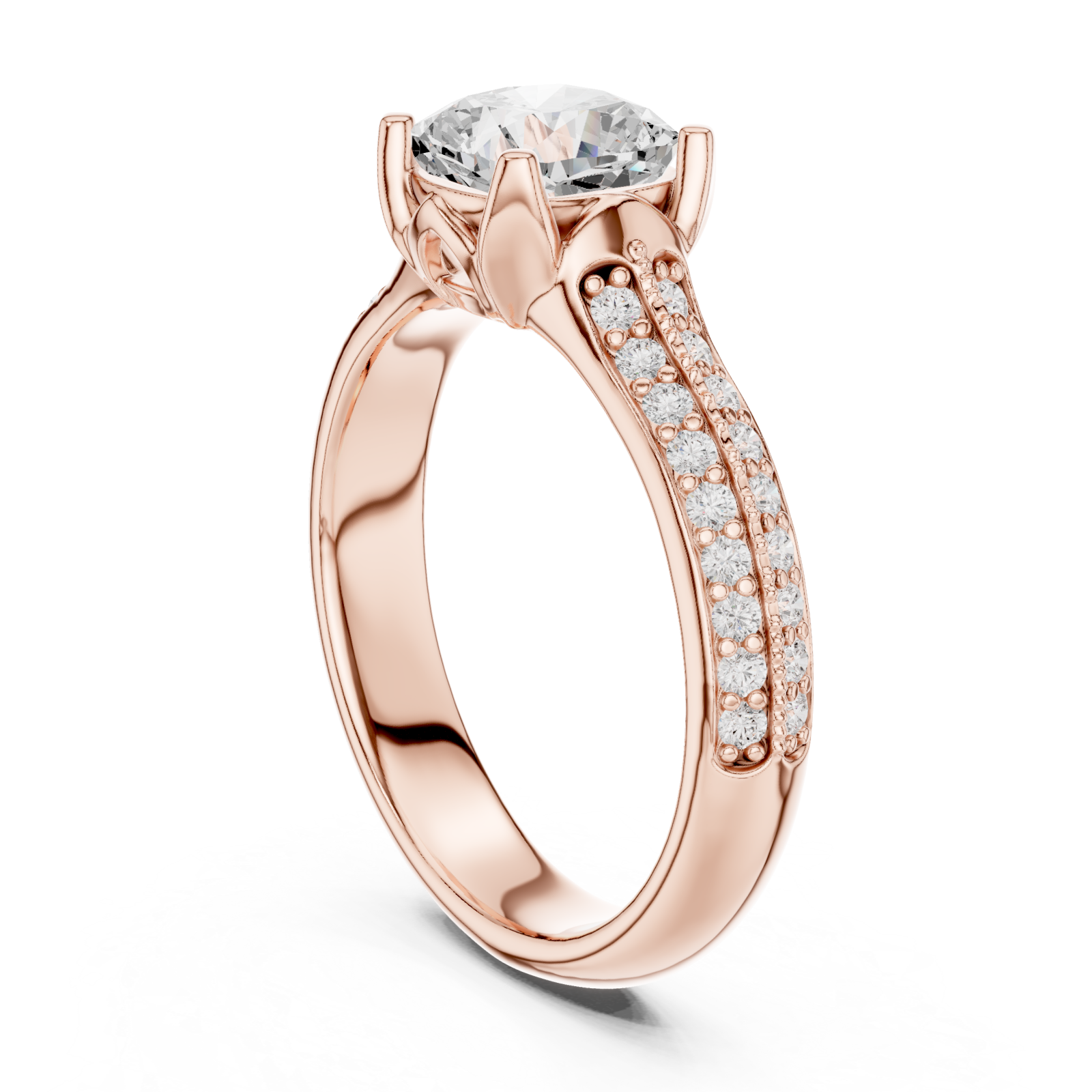  Rose Gold Graceful Embrace Cushion Halo Ring Left View
