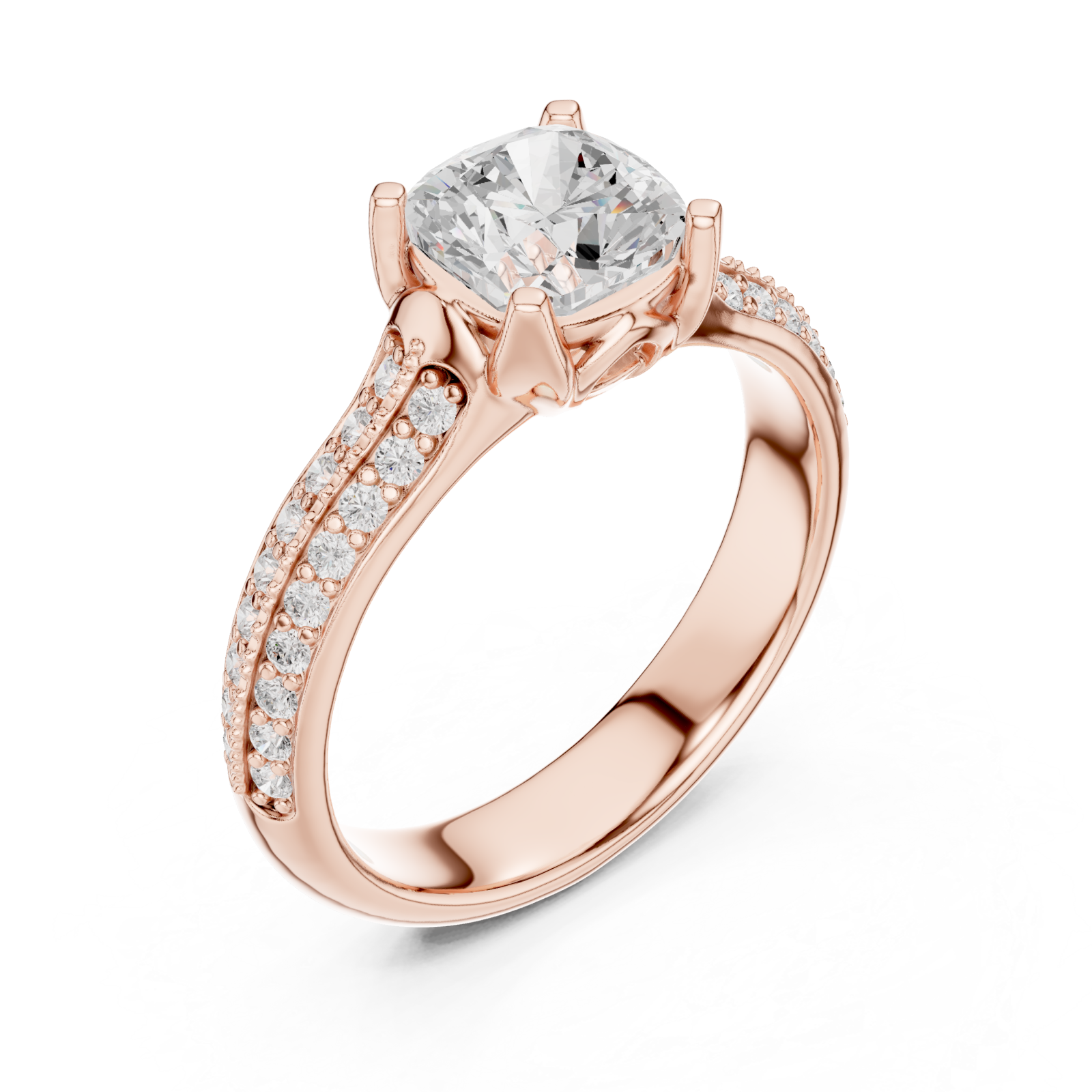  Rose Gold Graceful Embrace Cushion Halo Ring Right View