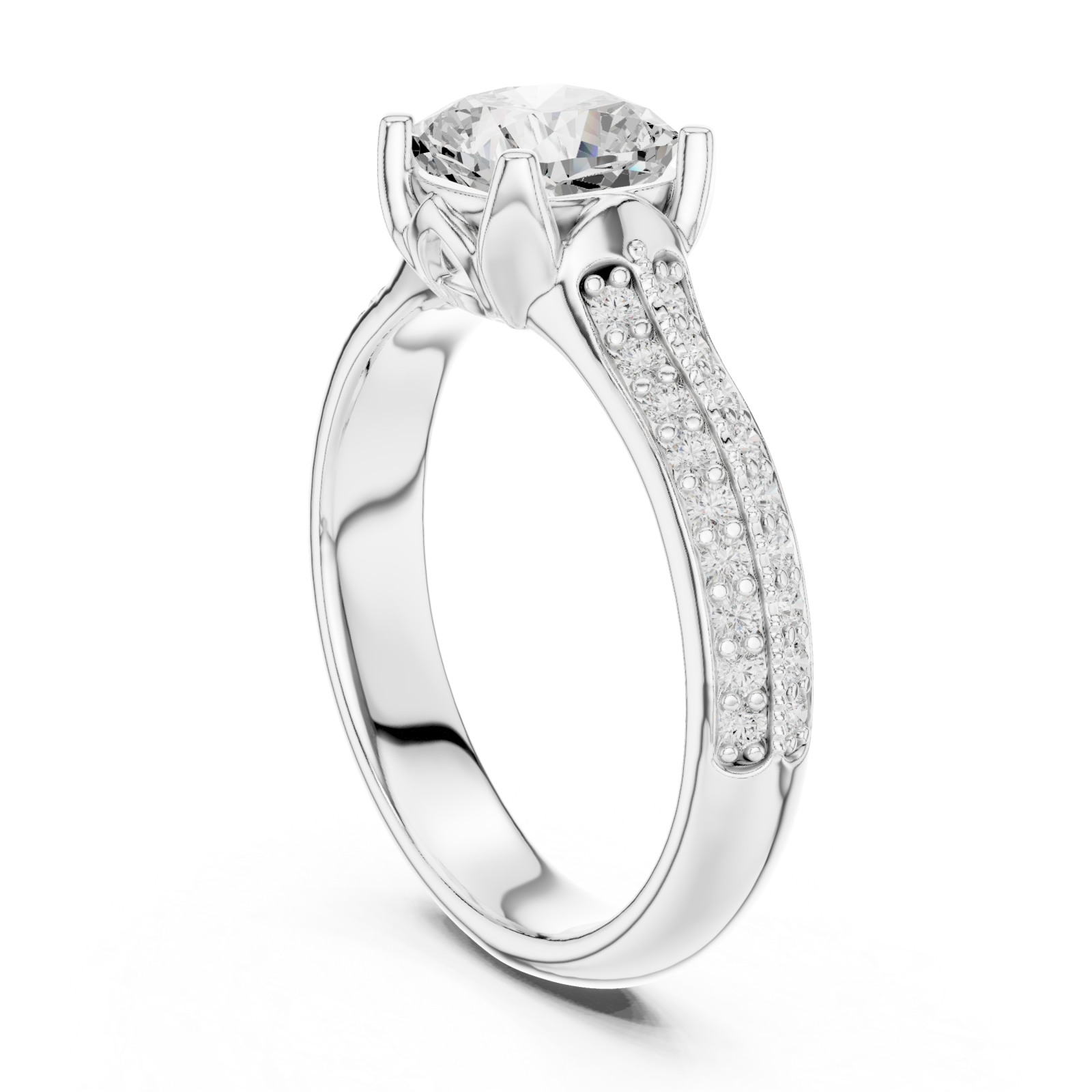  White Gold Graceful Embrace Cushion Halo Ring Left View