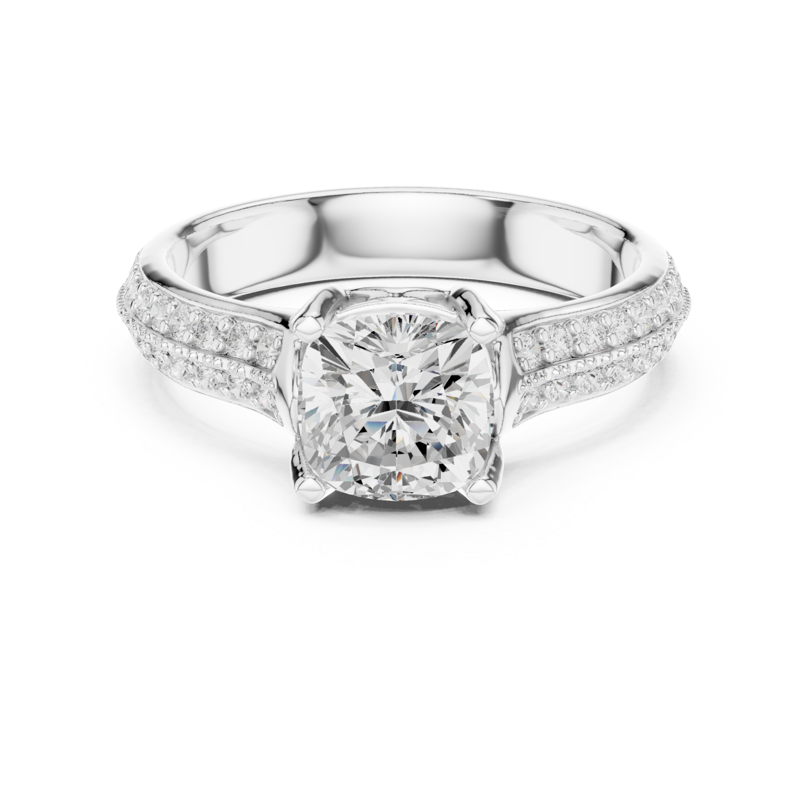  White Gold Graceful Embrace Cushion Halo Ring Front View