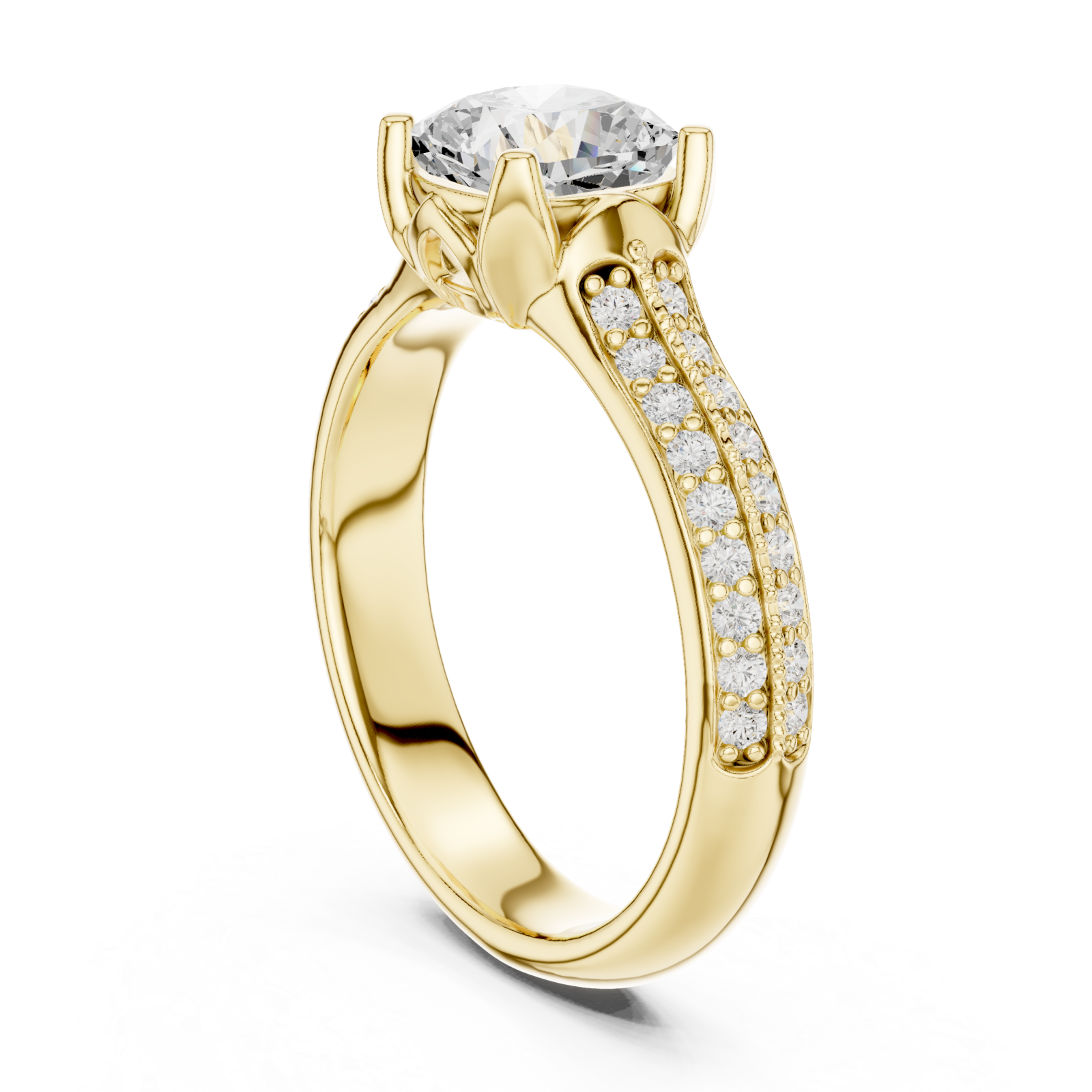  Gold Graceful Embrace Cushion Halo Ring Left View