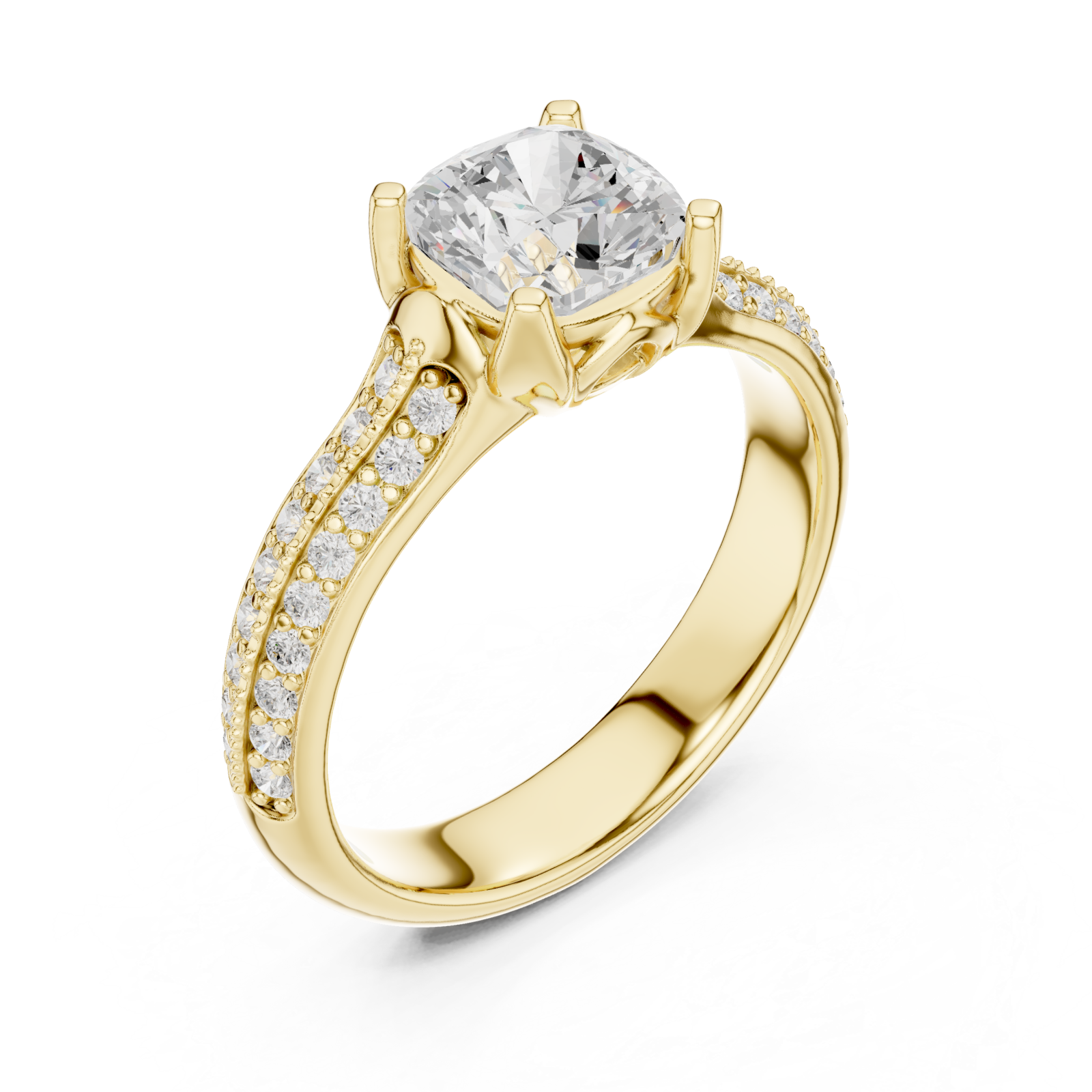 Gold Graceful Embrace Cushion Halo Ring Right View