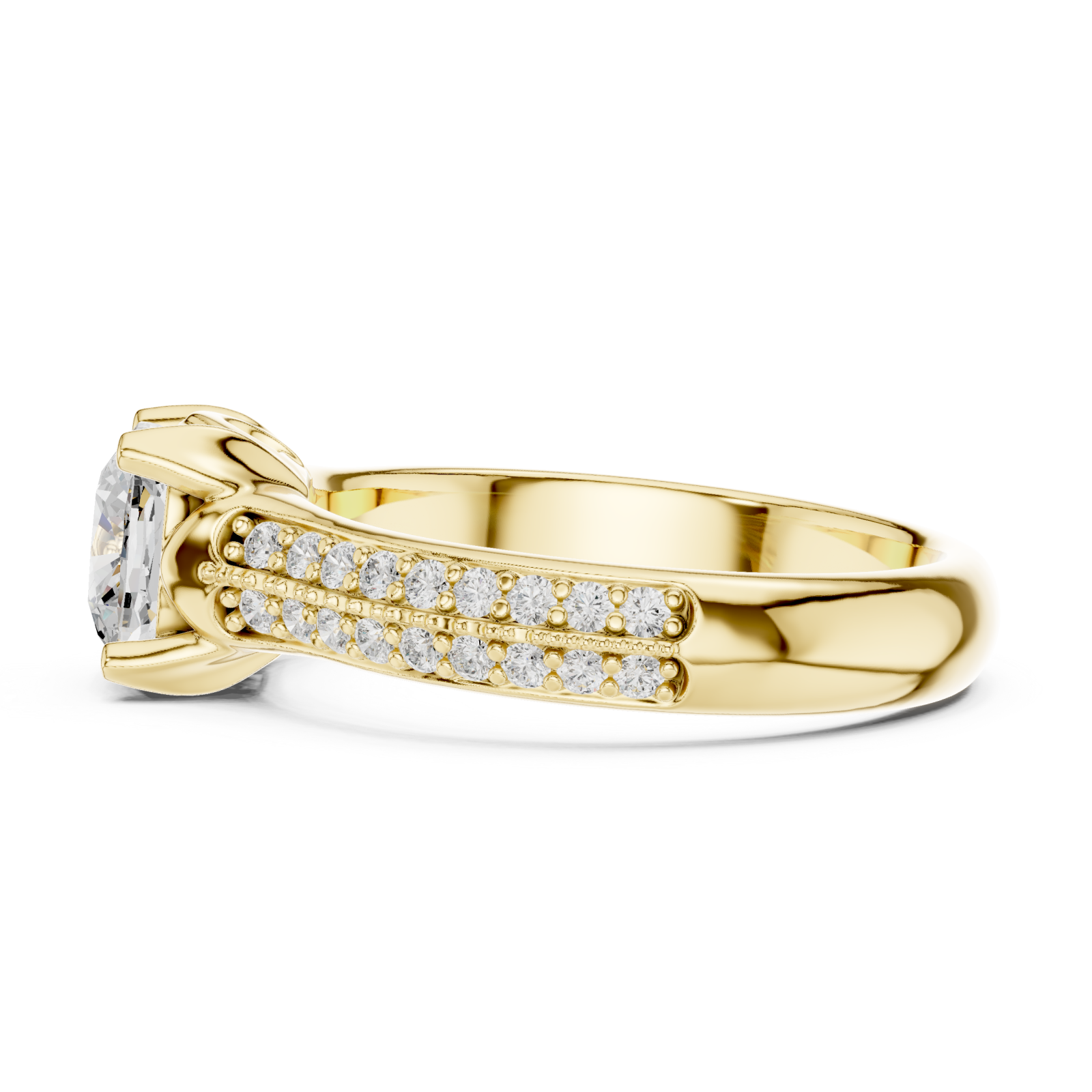  Gold Graceful Embrace Cushion Halo Ring Side View