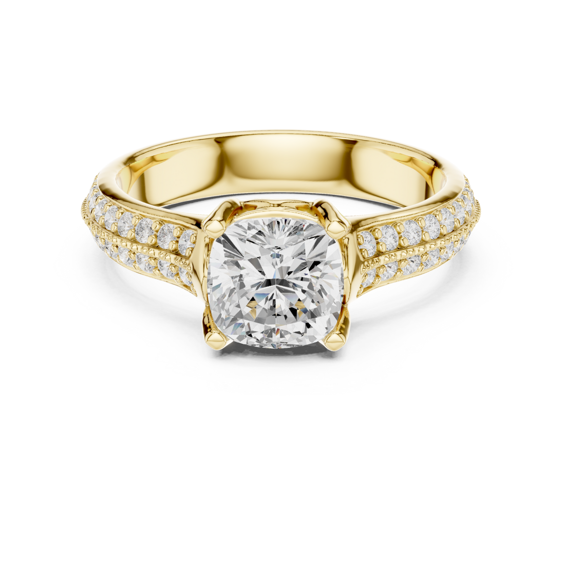 Gold Graceful Embrace Cushion Halo Ring Right View