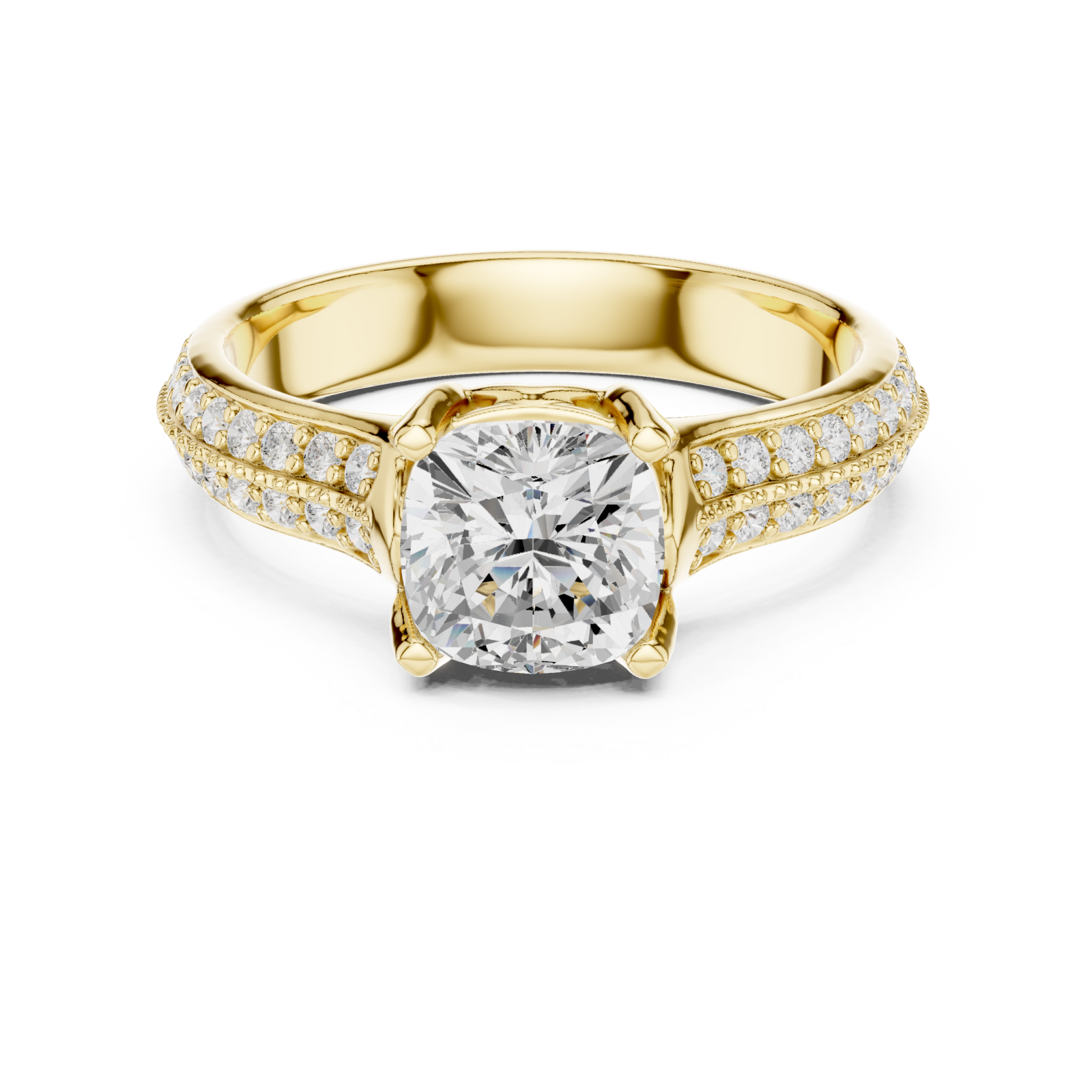  Gold Graceful Embrace Cushion Halo Ring Front View