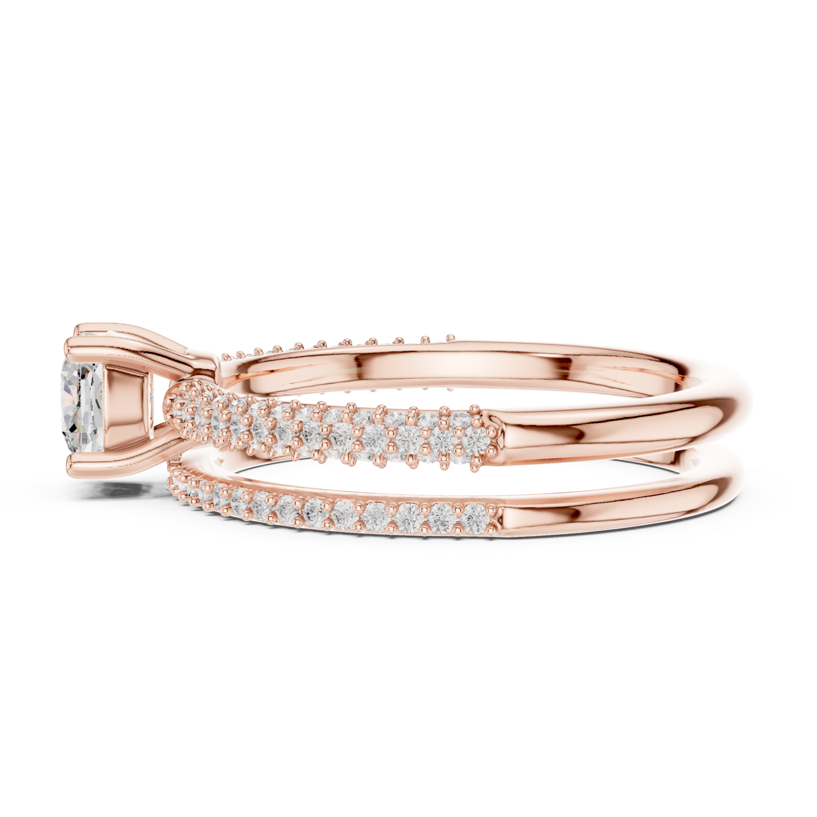  Rose Gold Lustrous Embrace Pavé Band Ring Side View