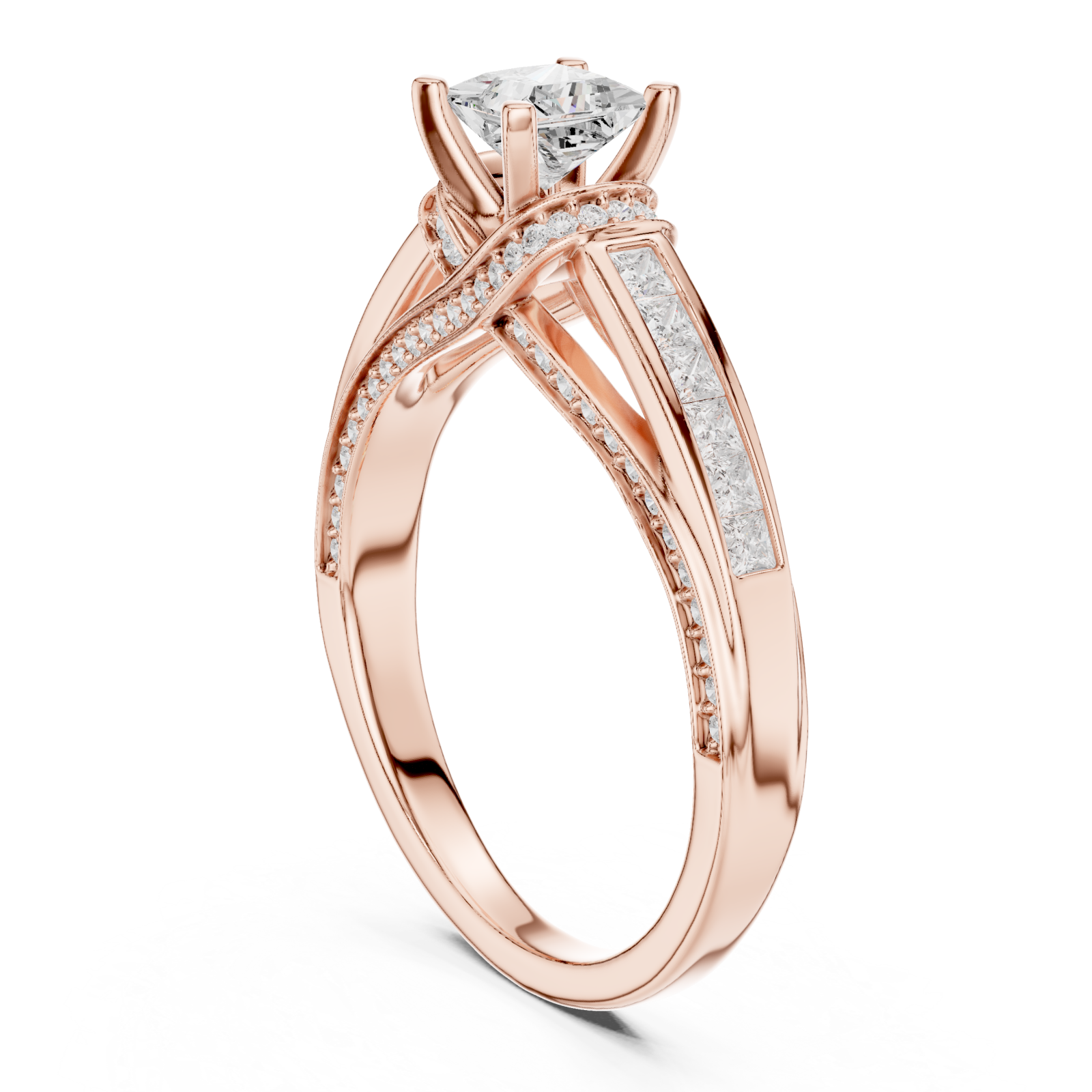  Rose Gold Gleaming Twin Row Halo Band Ring Left View