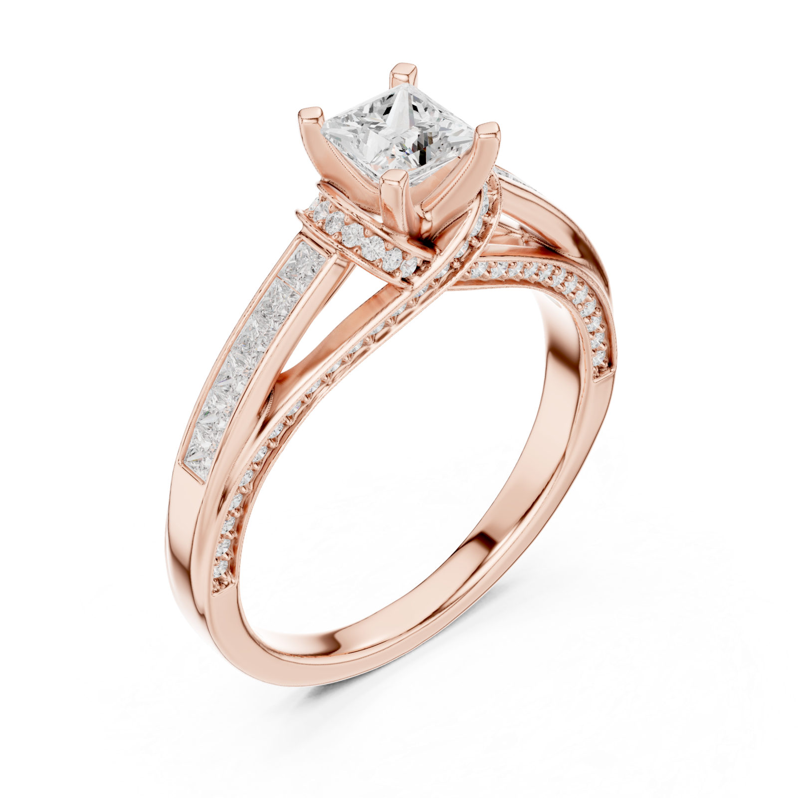  Rose Gold Gleaming Twin Row Halo Band Ring Right View