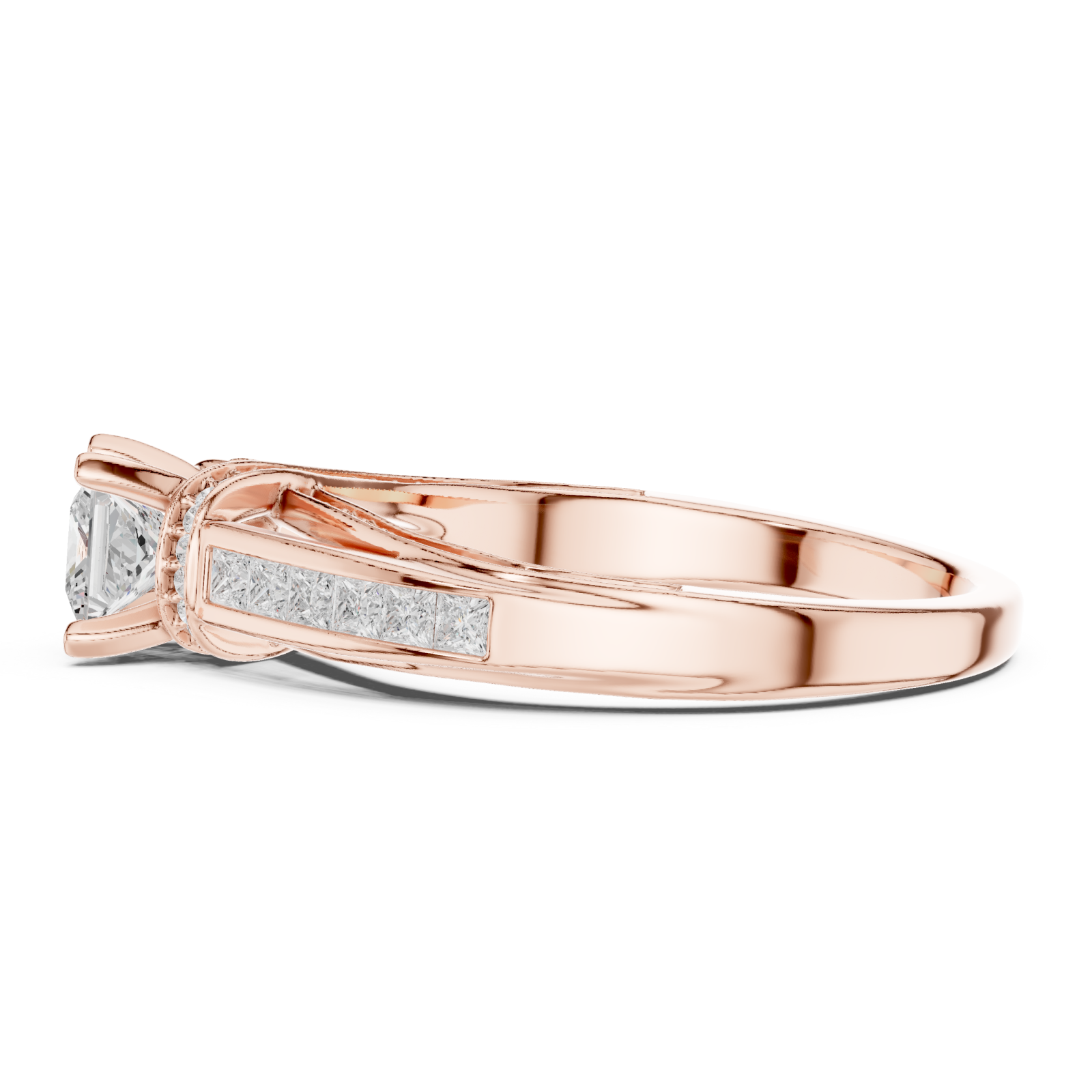  Rose Gold Gleaming Twin Row Halo Band Ring Side View