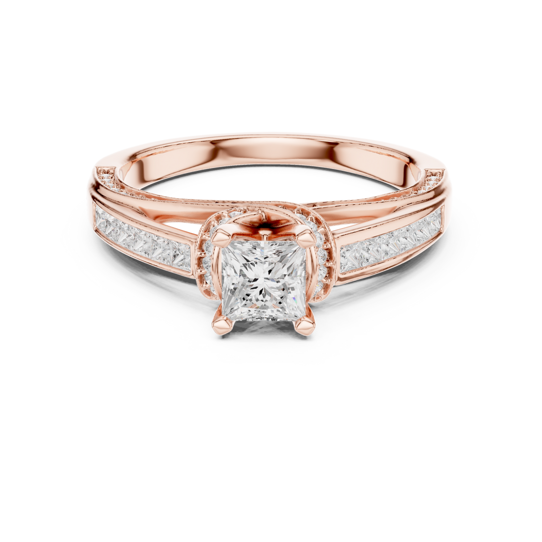  Rose Gold Gleaming Twin Row Halo Band Ring Right View