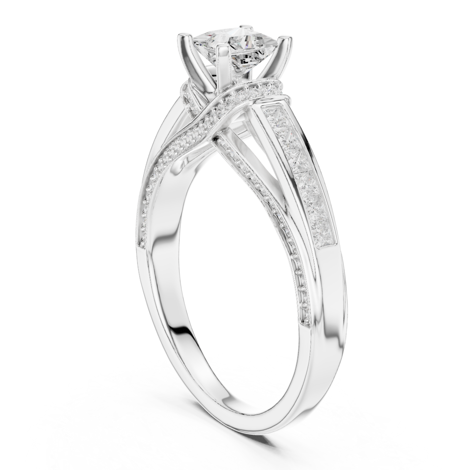  White Gold Gleaming Twin Row Halo Band Ring Left View
