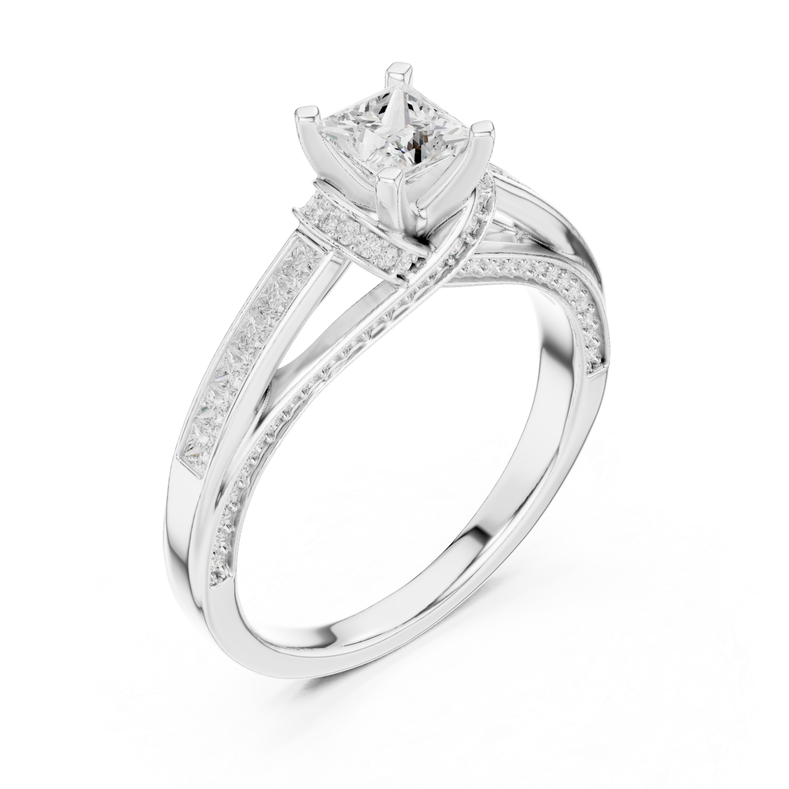  White Gold Gleaming Twin Row Halo Band Ring Right View