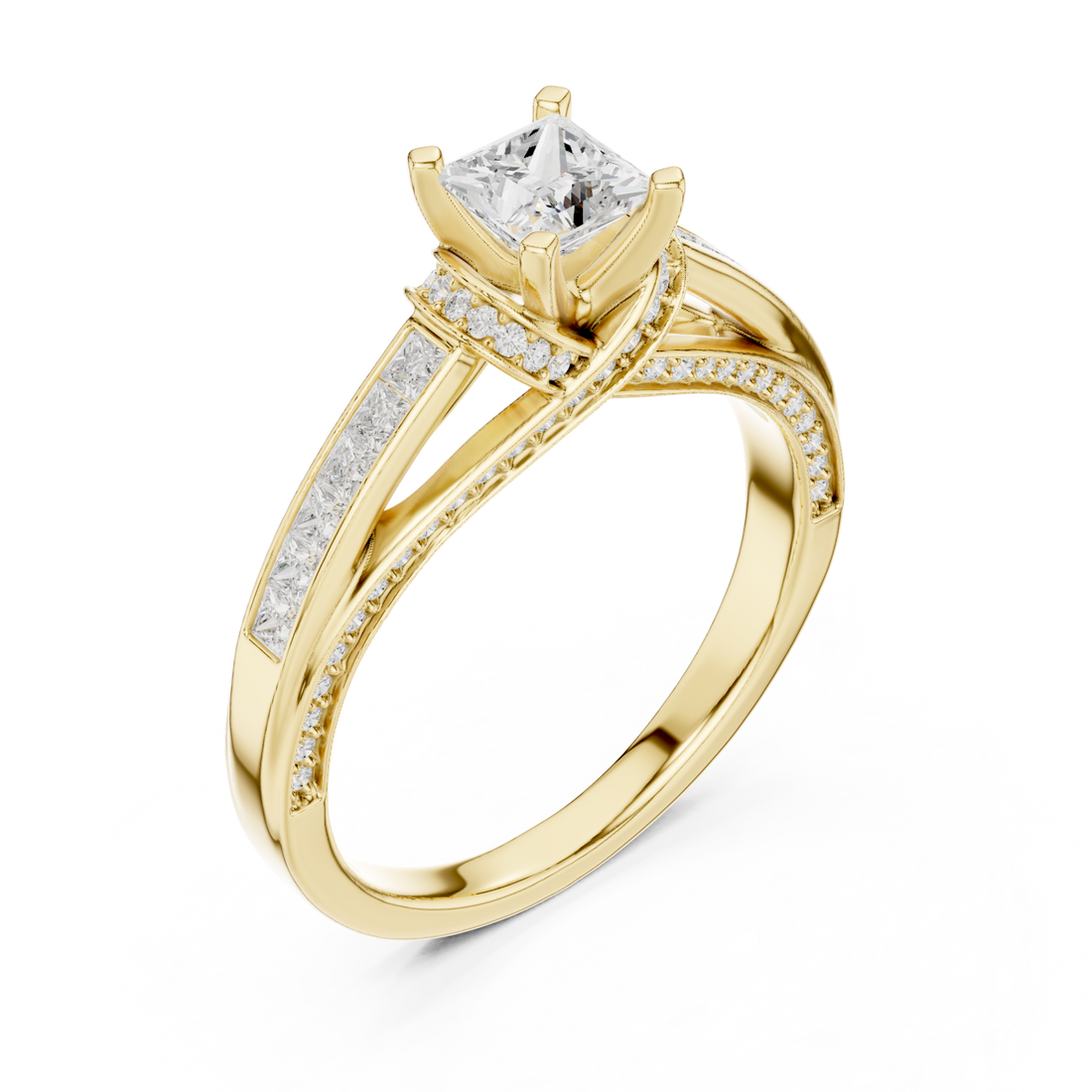 Gold Gleaming Twin Row Halo Band Ring Right View