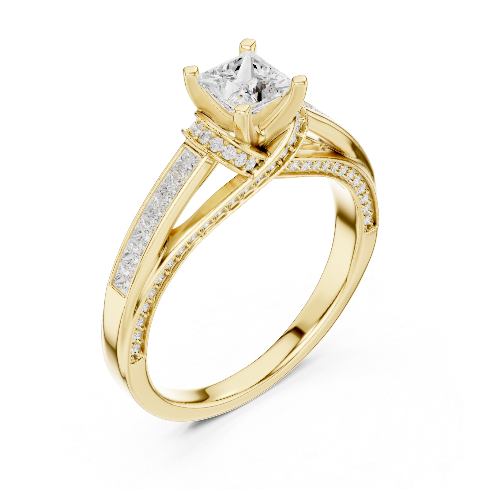 Gold Gleaming Twin Row Halo Band Ring Right View