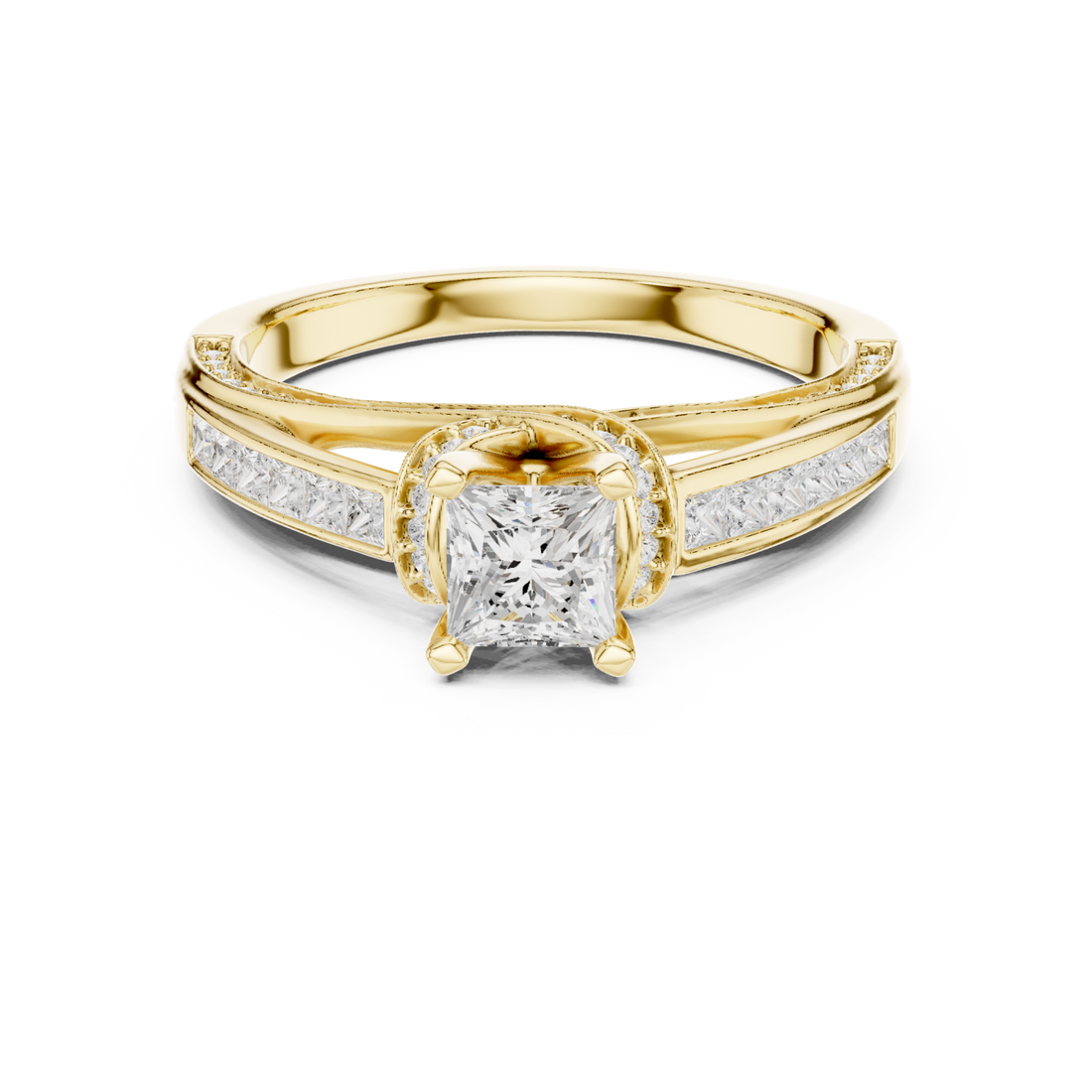 Gold Gleaming Twin Row Halo Band Ring Right View