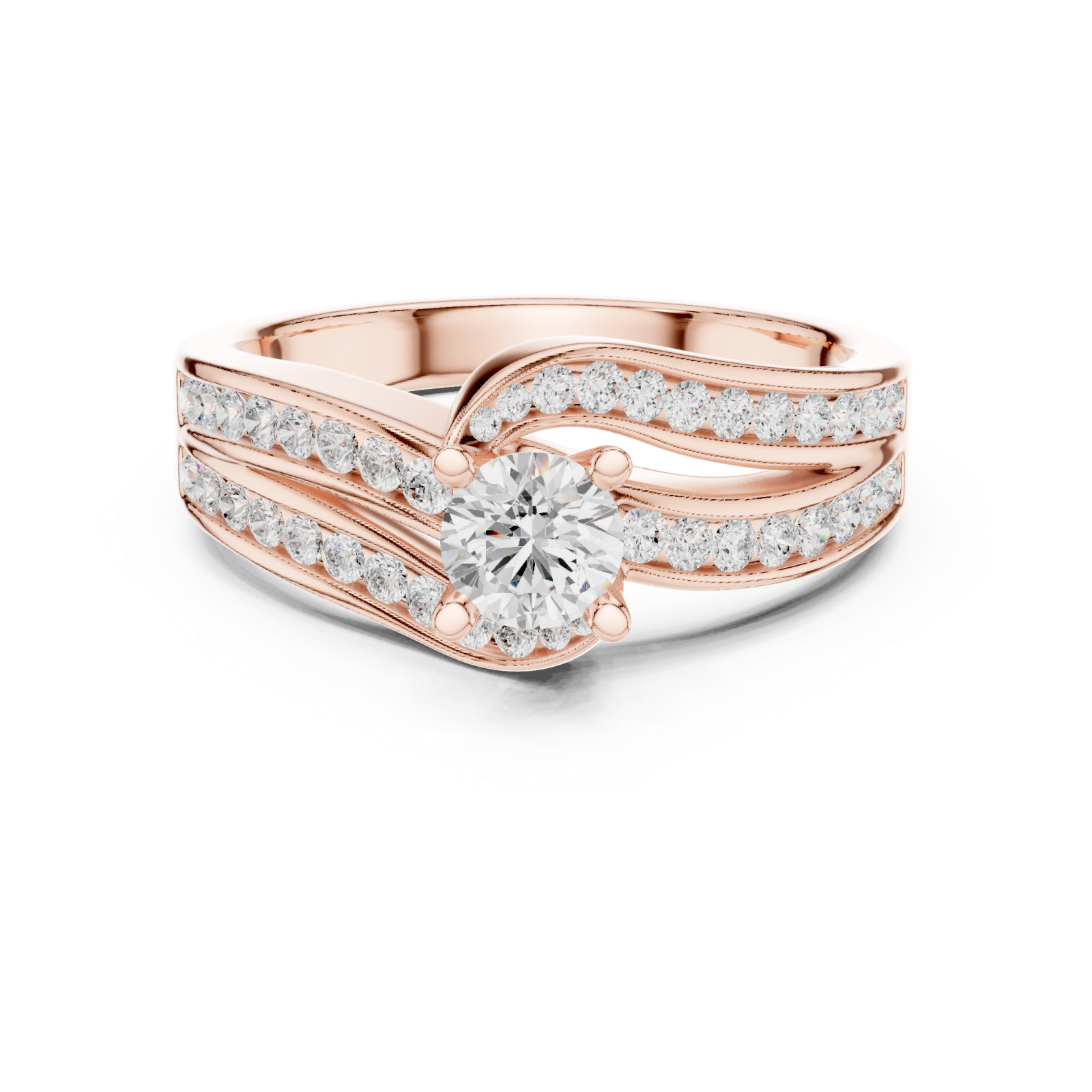  Rose Gold Celeste Curve Solitaire Band Ring Front View