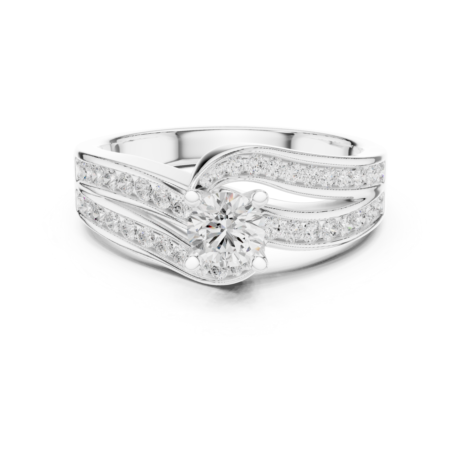 White Gold Celeste Curve Solitaire Band Ring Front View