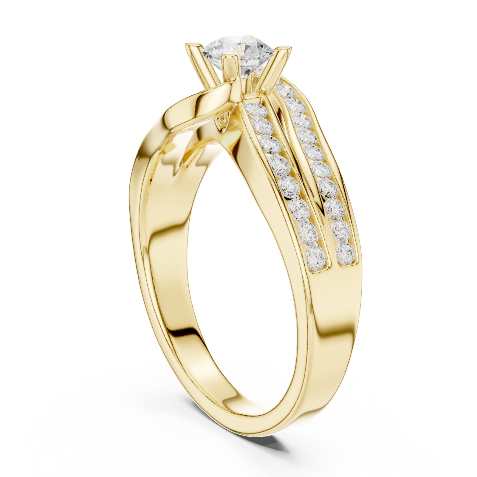  Gold Celeste Curve Solitaire Band Ring Left View