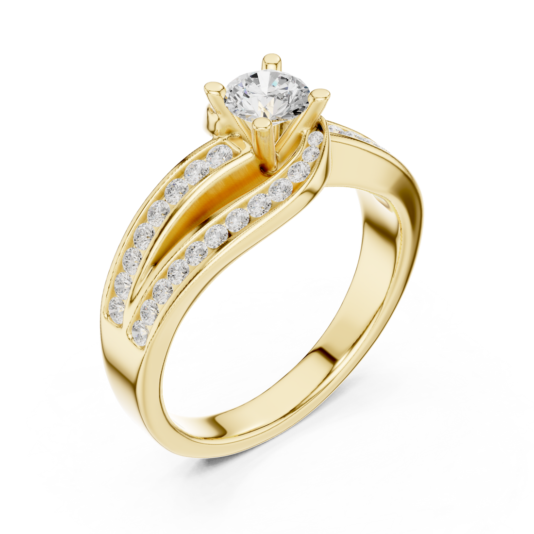 Gold Celeste Curve Solitaire Band Ring Right View
