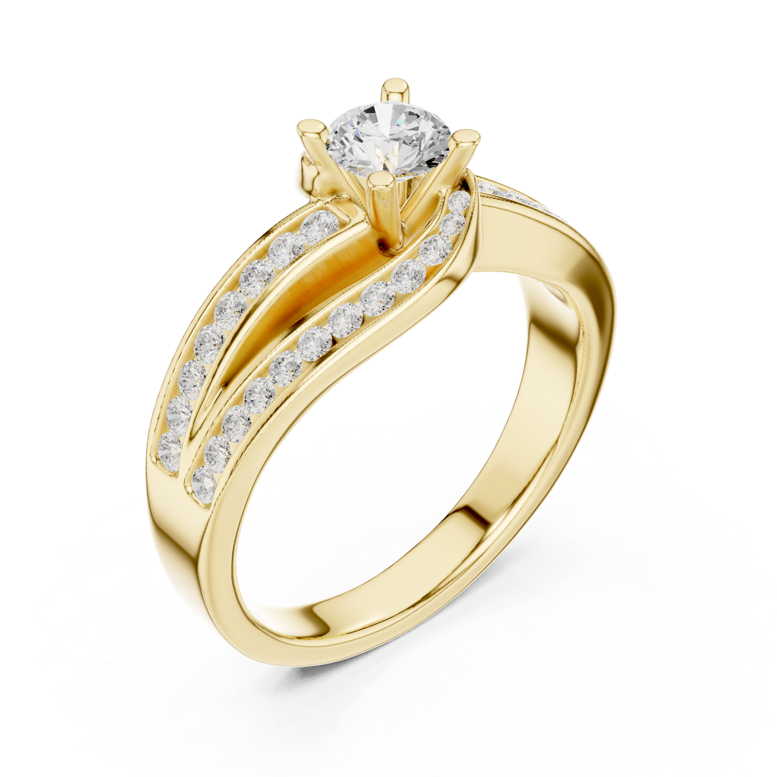 Gold Celeste Curve Solitaire Band Ring Right View